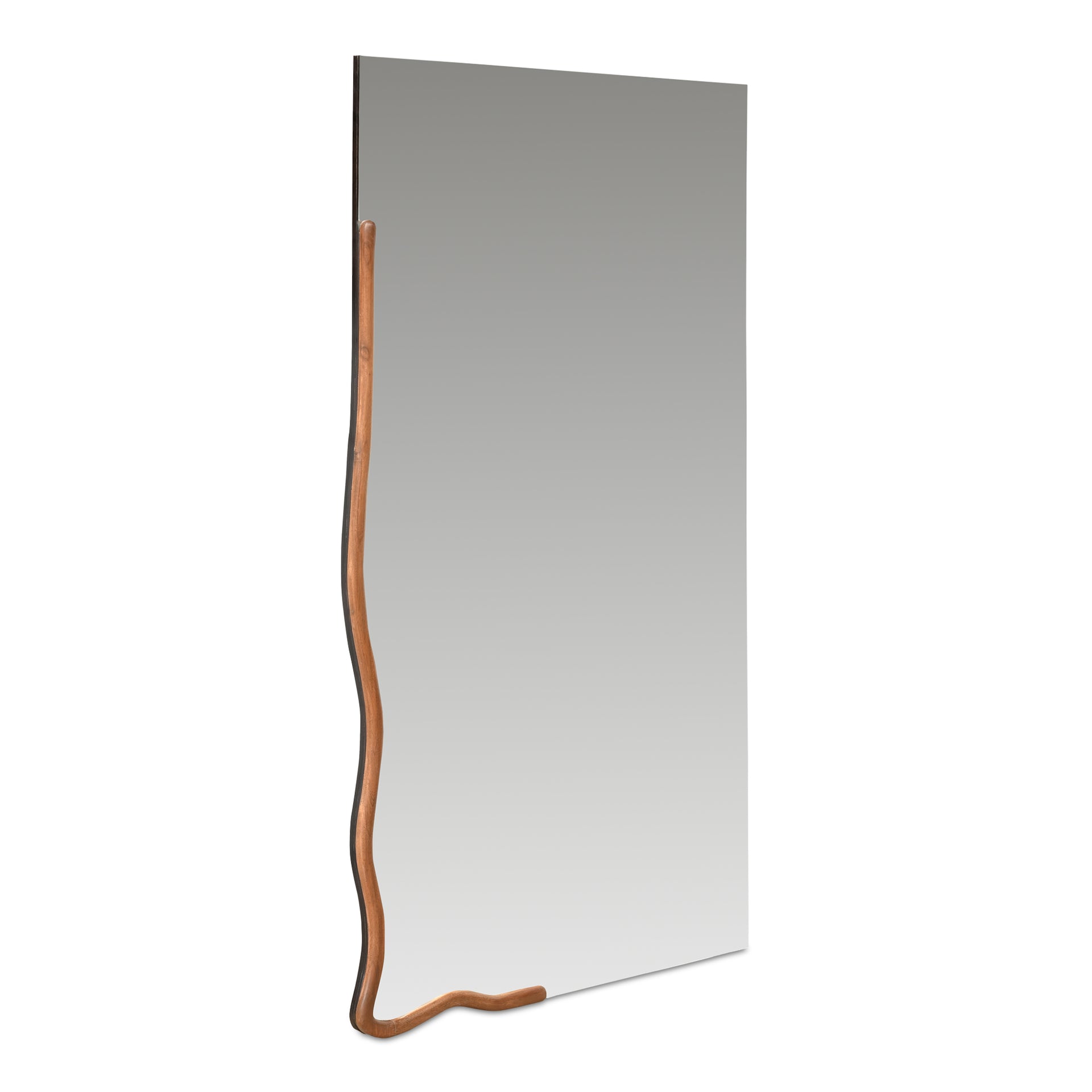 Ysolyn Wall Mirror, Asymmetrical Acacia Wood Frame with Contemporary Design, Squiggle Detail, Brown