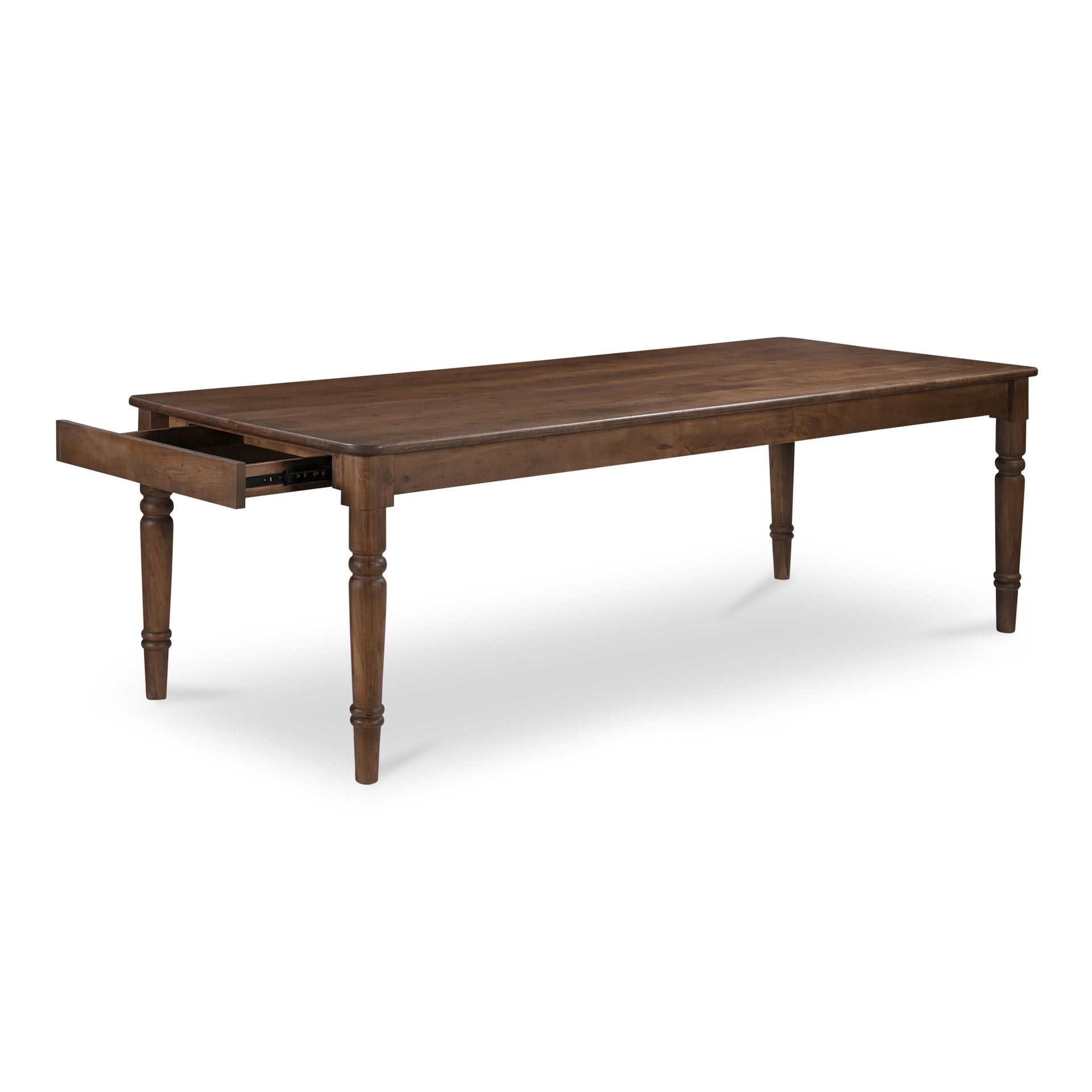 Cove Dining Table for 8, Traditional Style, Solid Acacia Wood, Turned Legs, Rectangular, Brown