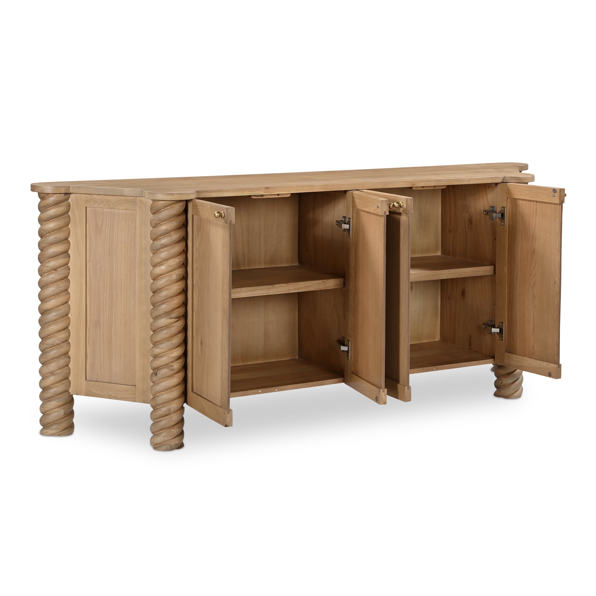 Calvert Treccia Sideboard, Solid Oak with Oak Veneer Detailing, Turned Legs, Natural Woodgrain Finish