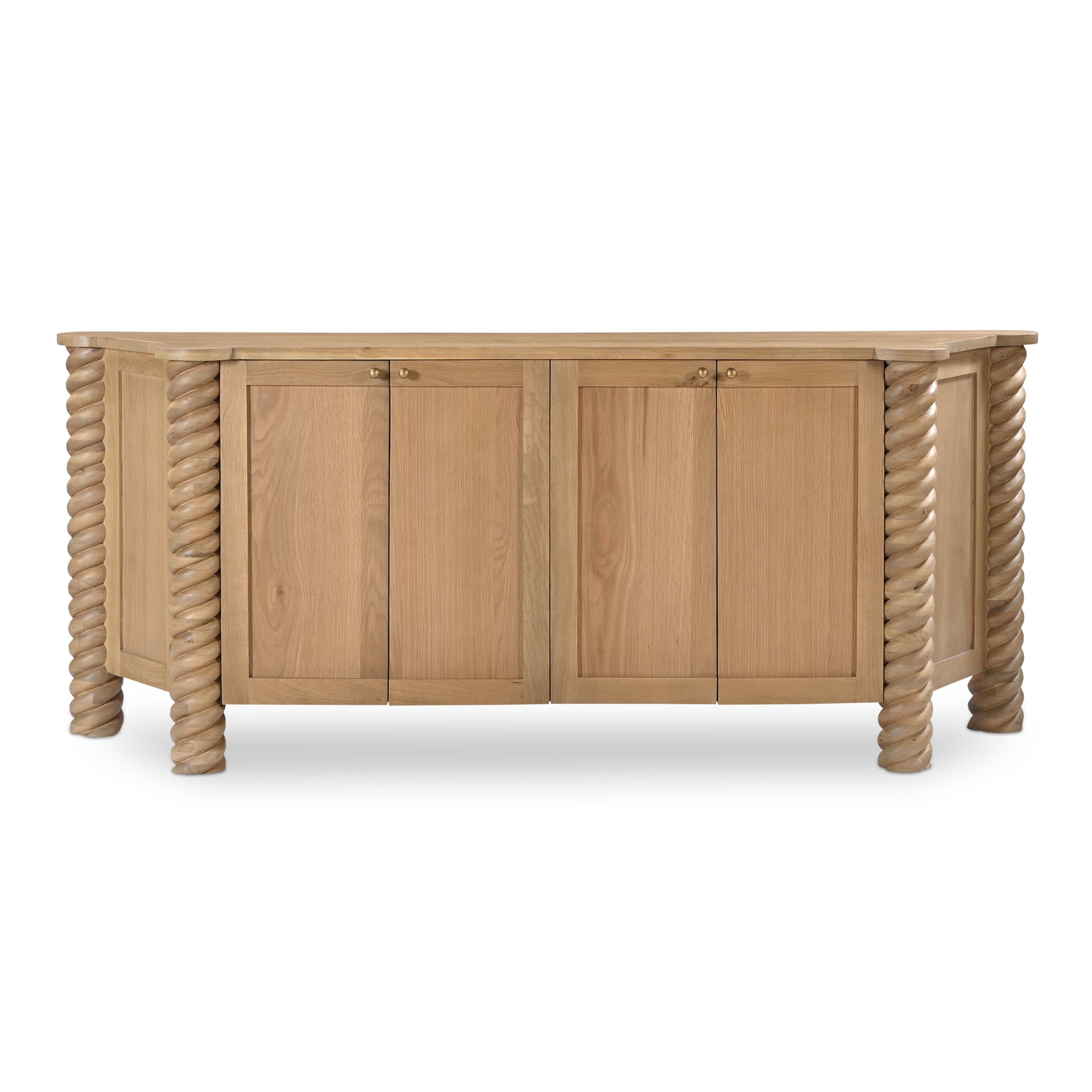 Calvert Treccia Sideboard, Solid Oak with Oak Veneer Detailing, Turned Legs, Natural Woodgrain Finish