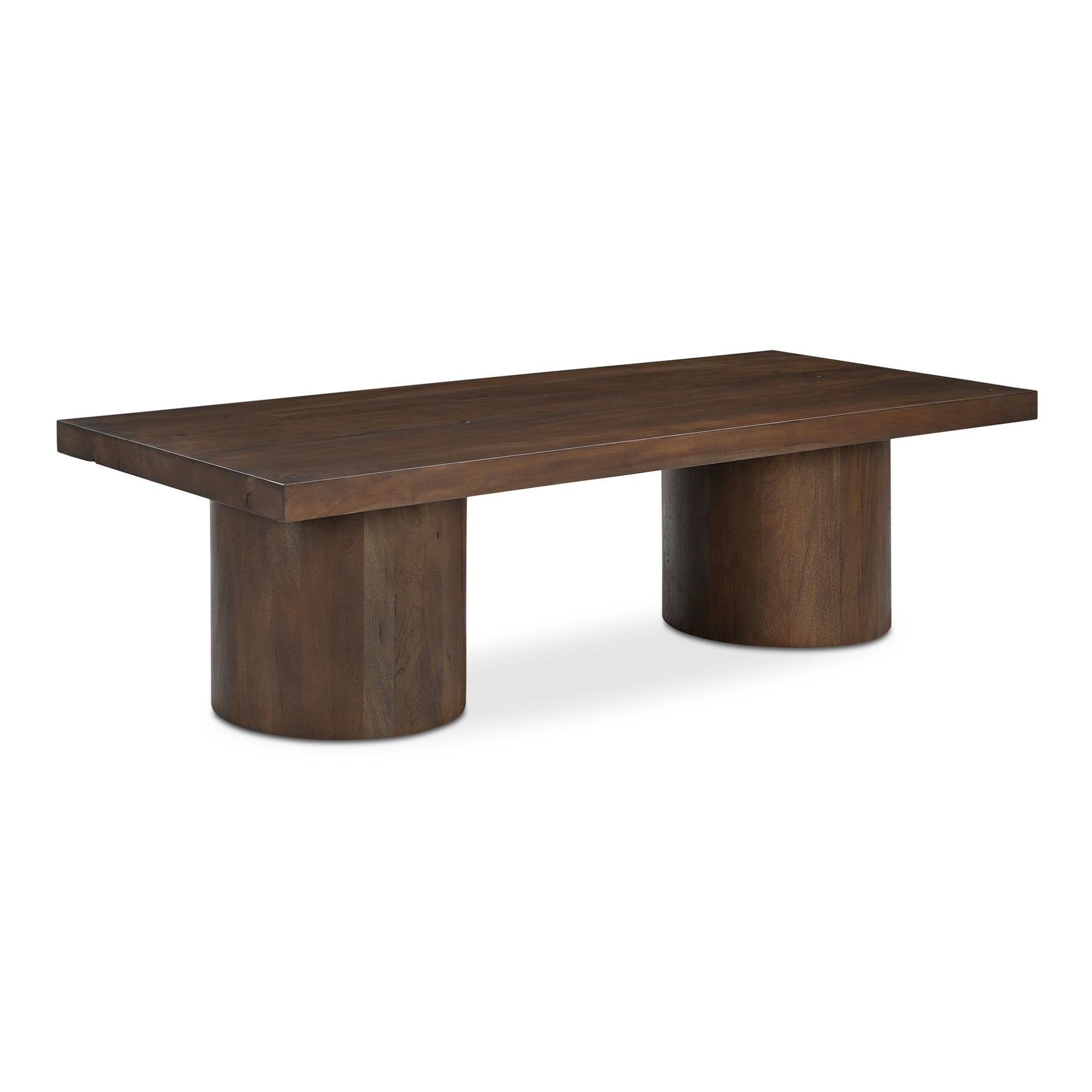 Elowynne Coffee Table, Reclaimed Neem Wood with Twin Cylindrical Bases, Warm Brown