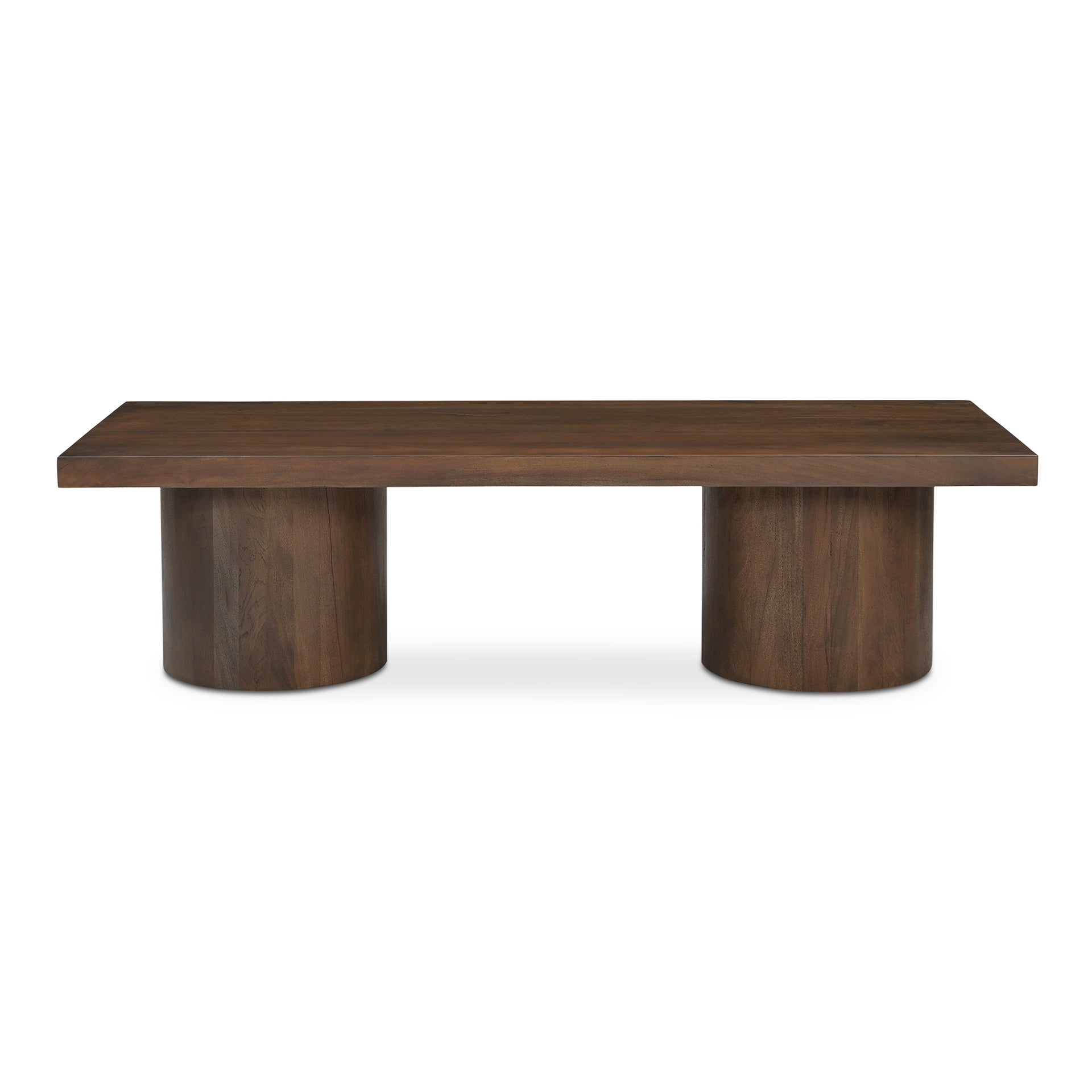 Elowynne Coffee Table, Reclaimed Neem Wood with Twin Cylindrical Bases, Warm Brown