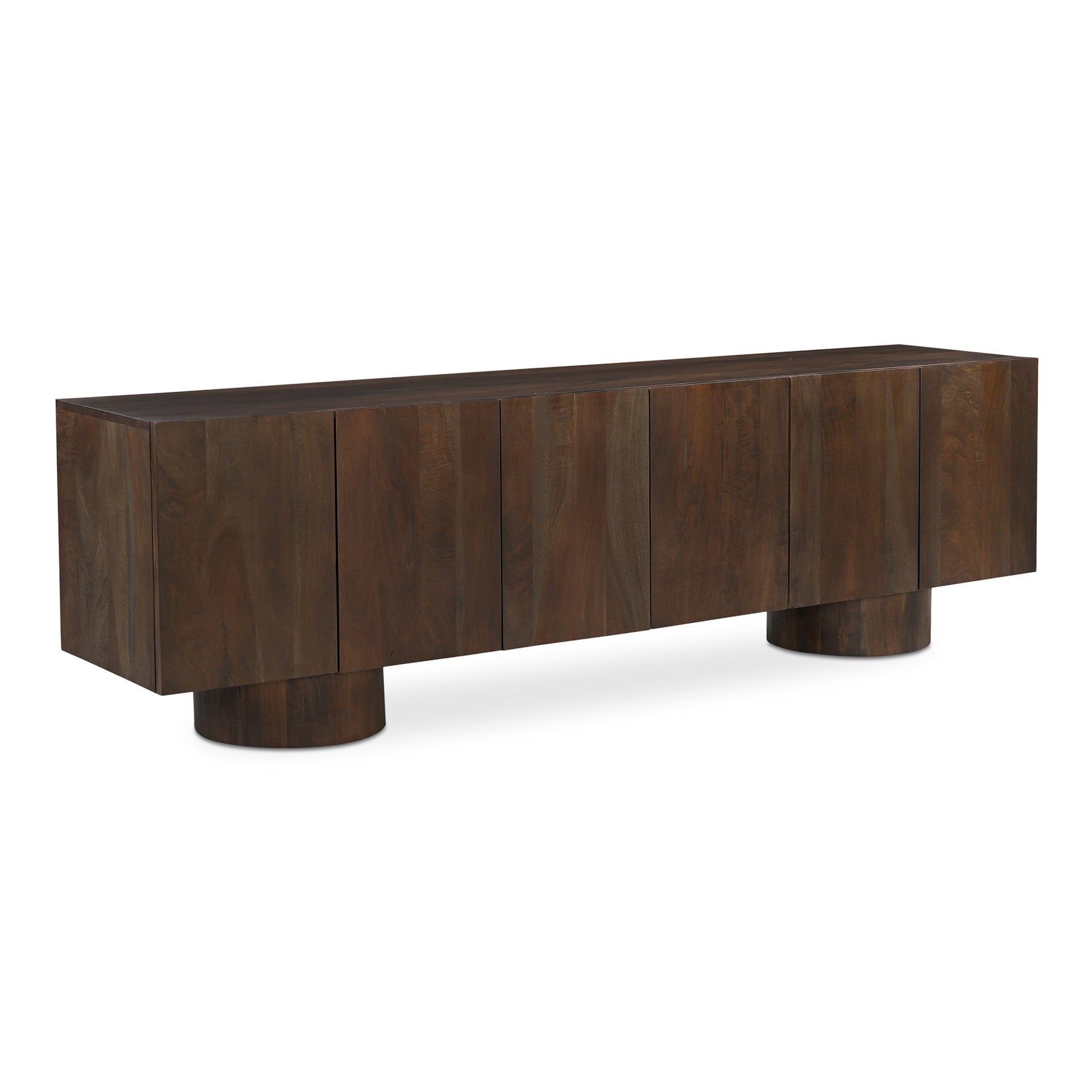 Elowynne Media Unit, Rectangular, Reclaimed Neem Wood, Six Doors, Three Interior Shelves, Cable Cutouts, Warm Brown