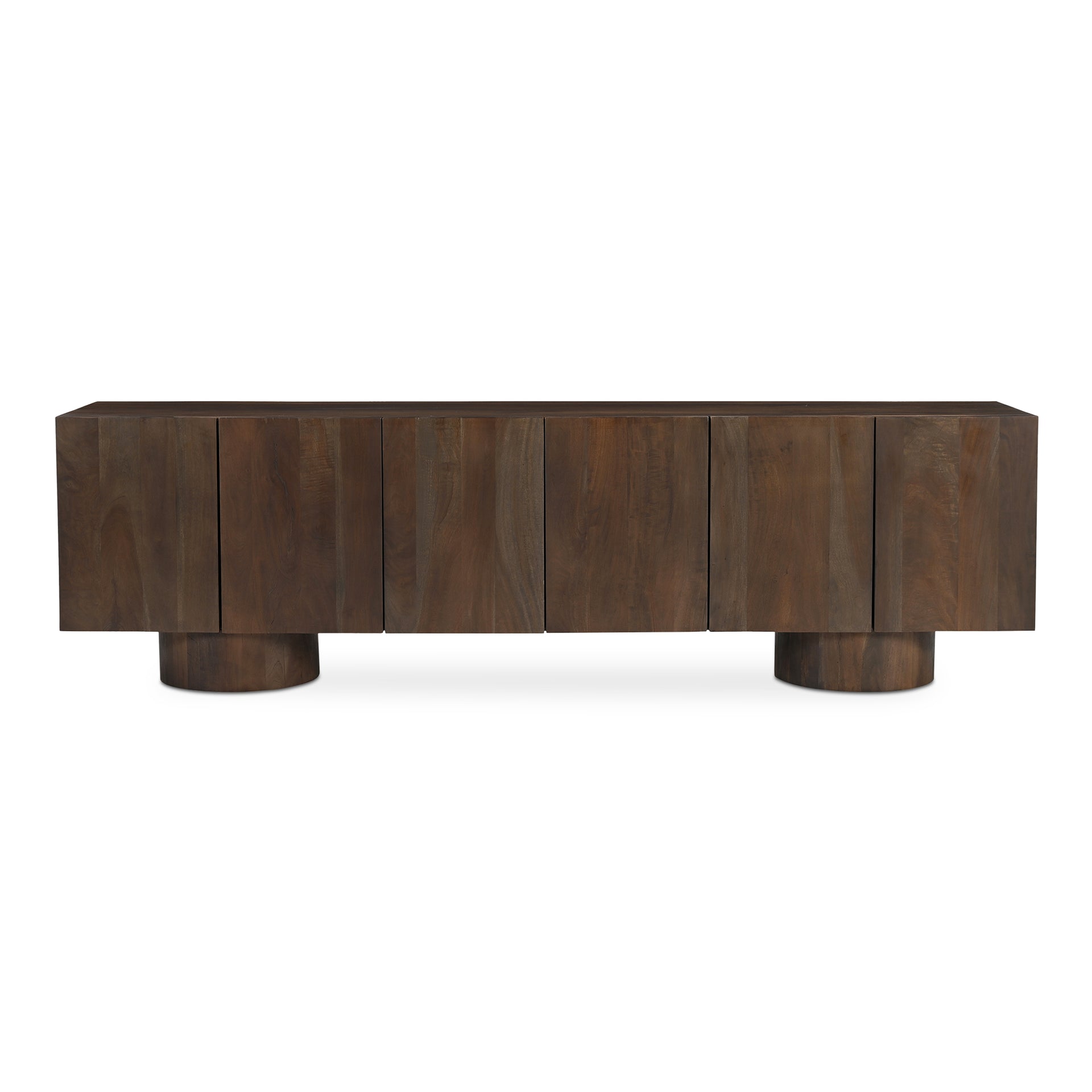 Elowynne Media Unit, Rectangular, Reclaimed Neem Wood, Six Doors, Three Interior Shelves, Cable Cutouts, Warm Brown