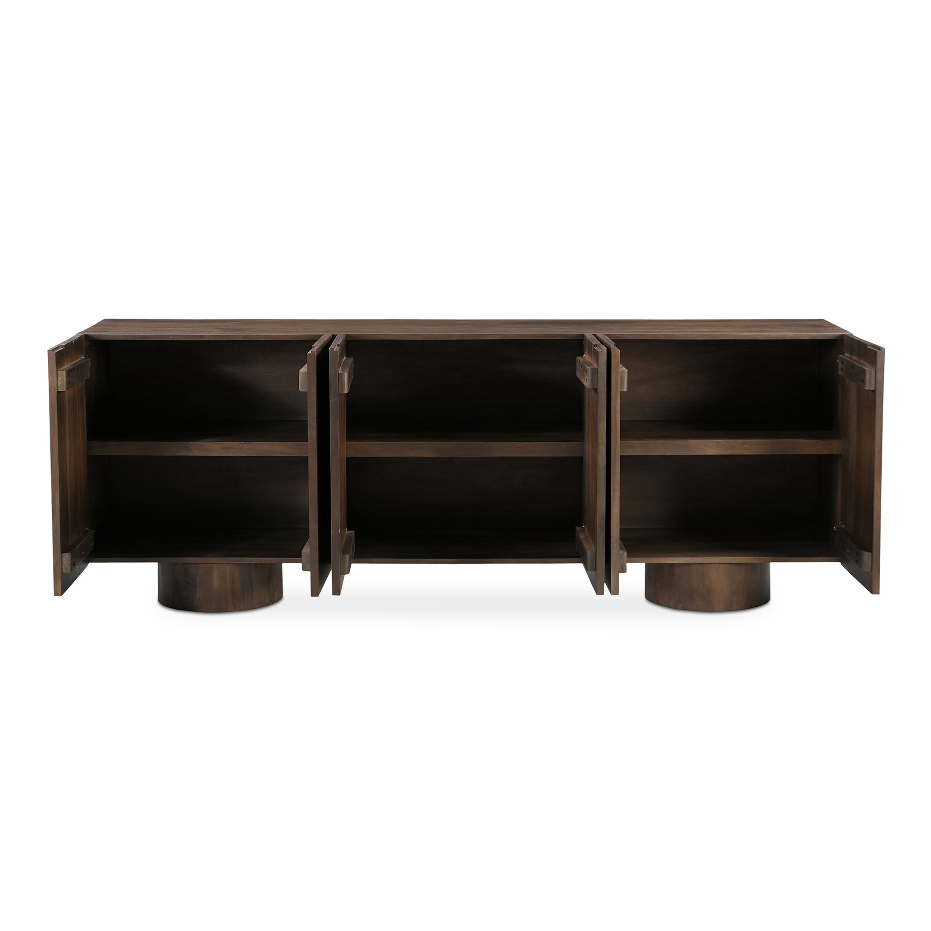 Elowynne Sideboard, Rectangular, Reclaimed Neem Wood, Six Doors, Three Interior Shelves, Cable Cutouts, Warm Brown