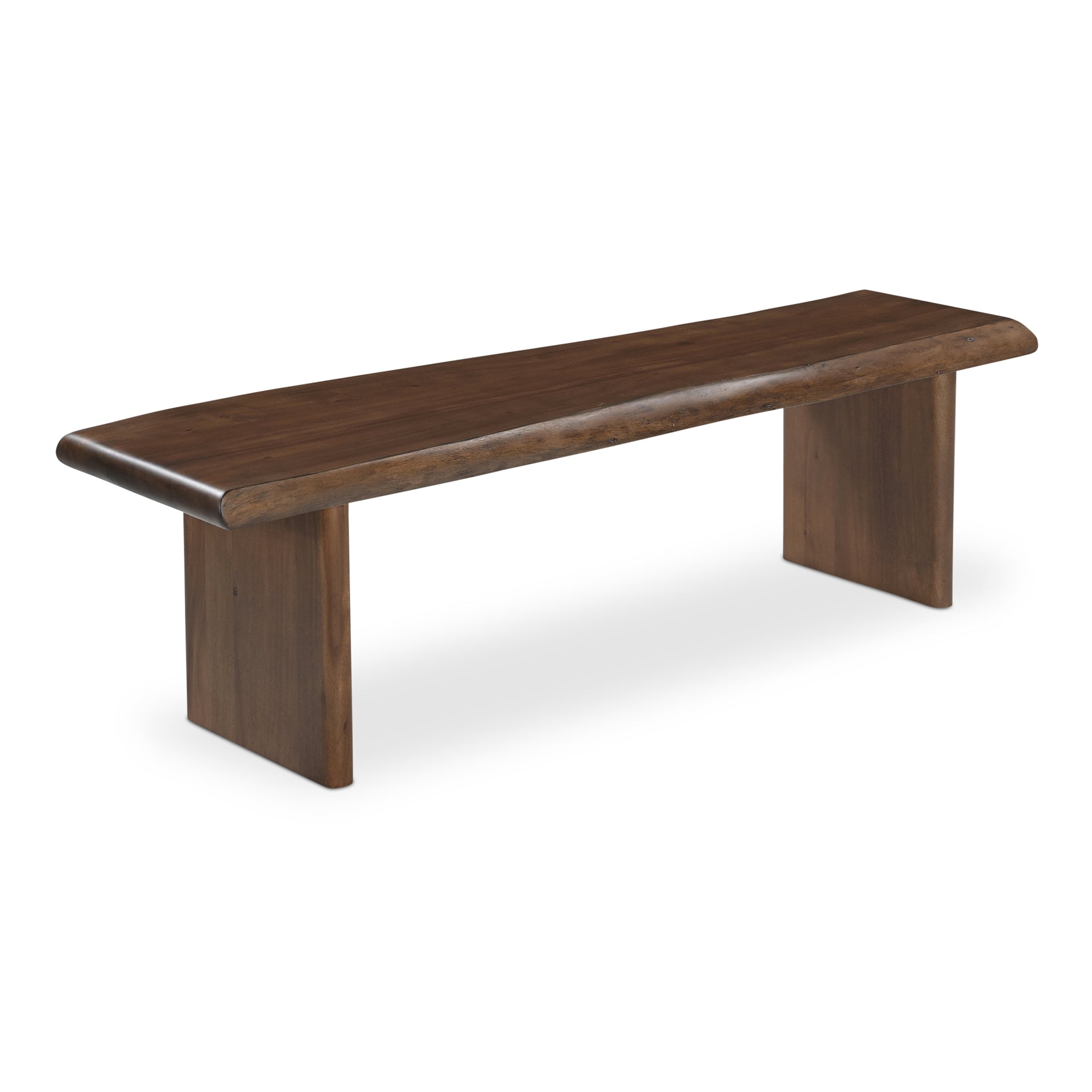 Jorah Dining Bench, Rectangular Live Edge Acacia Wood Seat with Matte Gloss Finish, Metal Connectors, Brown