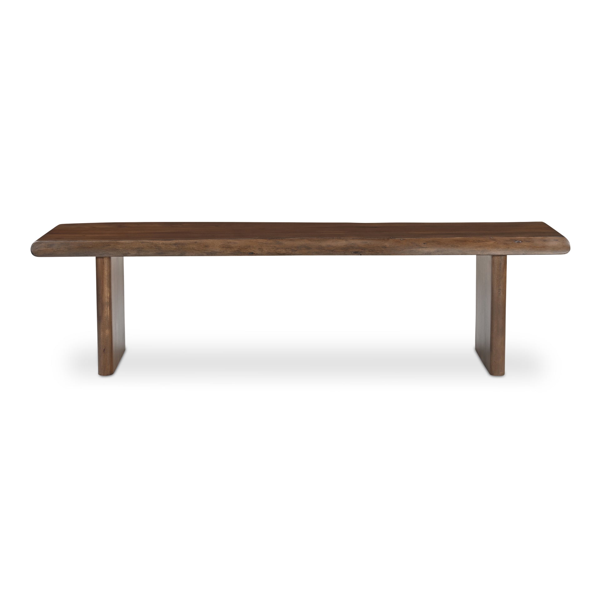 Jorah Dining Bench, Rectangular Live Edge Acacia Wood Seat with Matte Gloss Finish, Metal Connectors, Brown