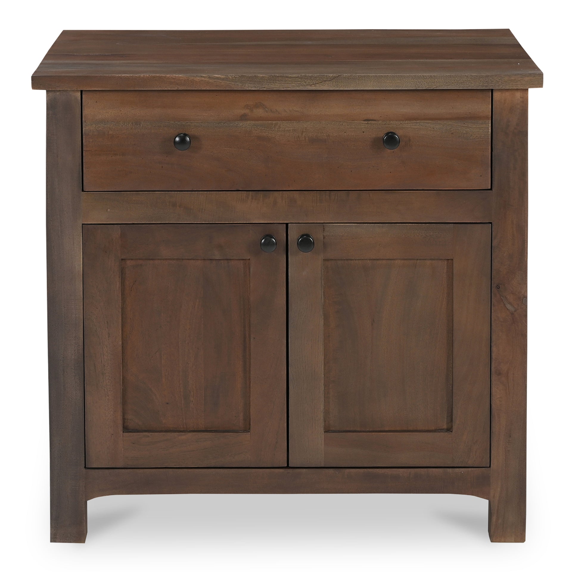 Gene Nightstand, Wireless Charging in Reclaimed Neem Wood with Traditional Cabinet Design, Dark Brown