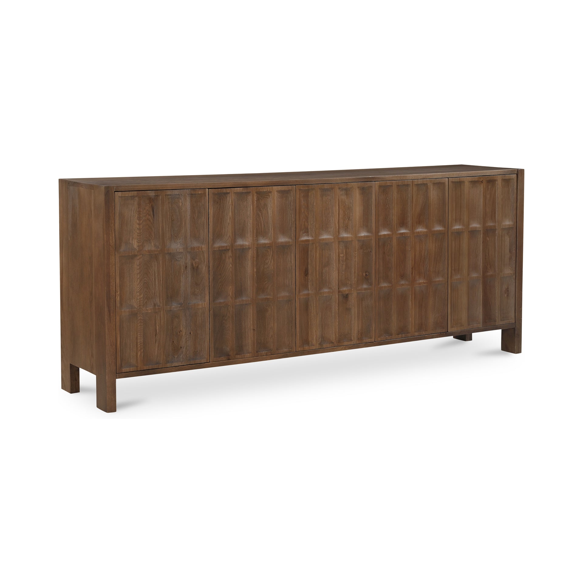 Jovaris Sideboard, Solid Oak, Carved Groove Front, Exposed Joinery, Stain Resistant, Brown