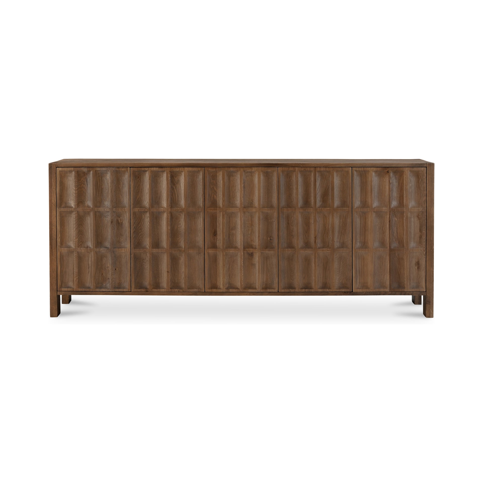 Jovaris Sideboard, Solid Oak, Carved Groove Front, Exposed Joinery, Stain Resistant, Brown