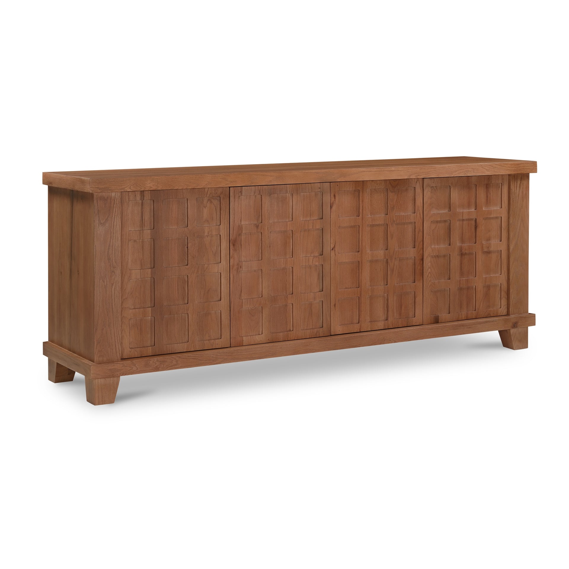 Verisa Sideboard, Rectangular, Red Oak and Mango Wood, Carved Door Fronts, Push-to-Open Doors, Red Oak