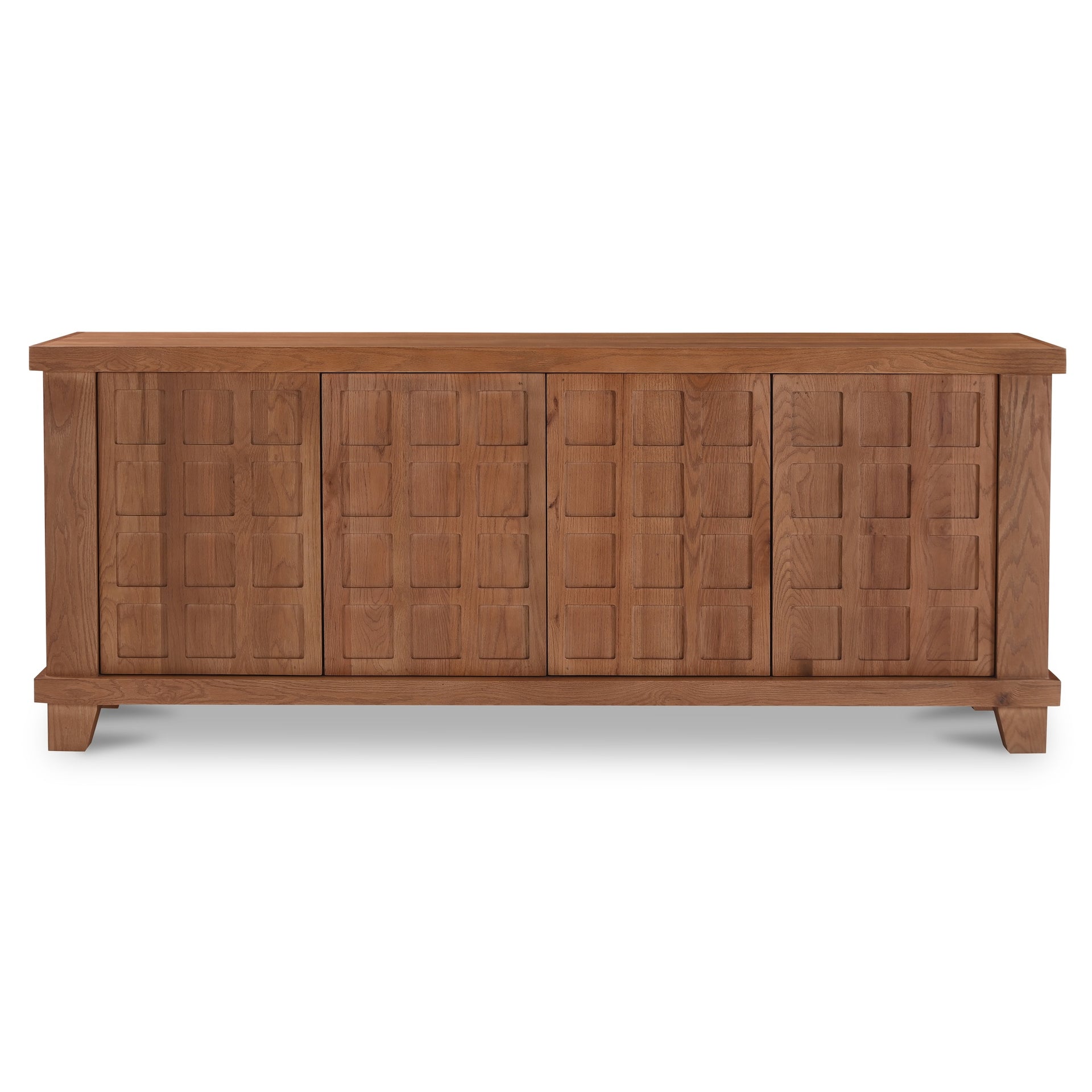 Verisa Sideboard, Rectangular, Red Oak and Mango Wood, Carved Door Fronts, Push-to-Open Doors, Red Oak