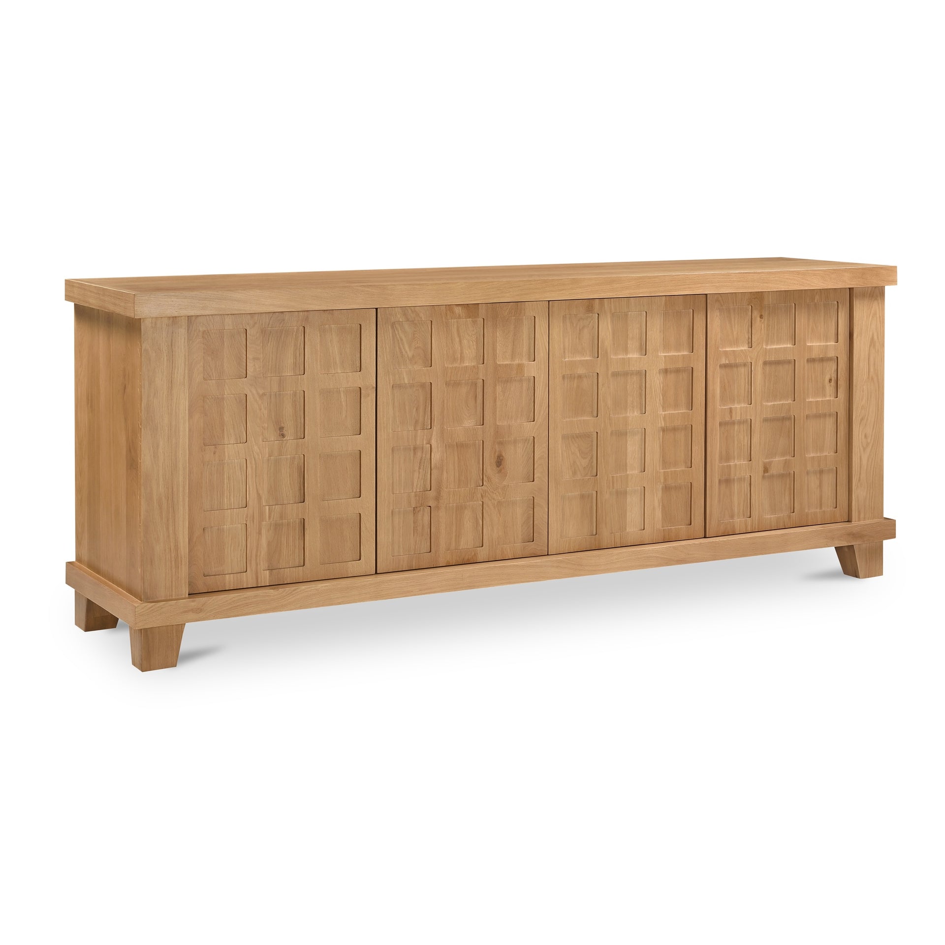 Verisa Sideboard, Rectangular, White Oak and Mango Wood, Carved Door Fronts, Push-to-Open Doors, Natural Oak