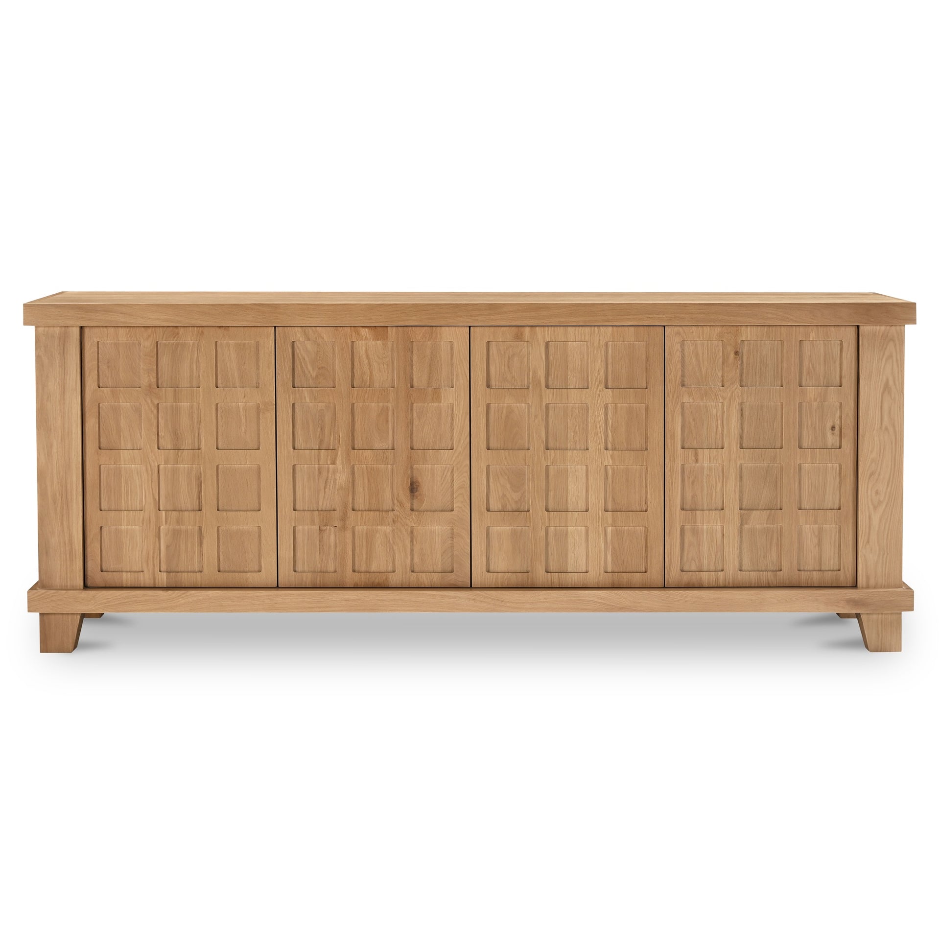 Verisa Sideboard, Rectangular, White Oak and Mango Wood, Carved Door Fronts, Push-to-Open Doors, Natural Oak