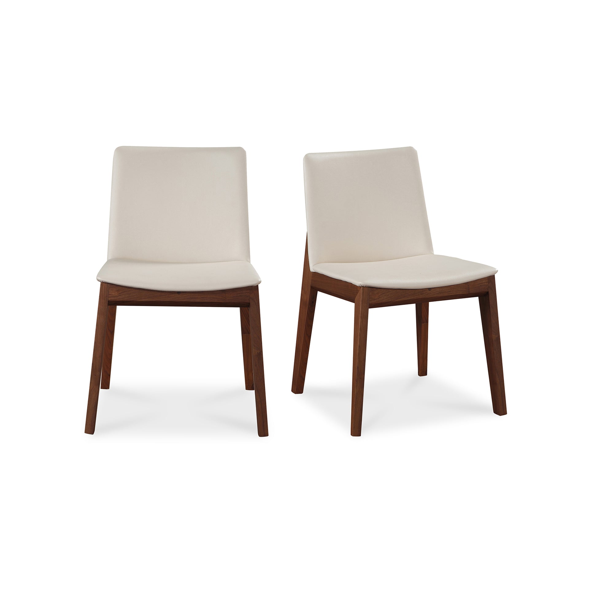 Evren Dining Chairs, Solid American Walnut Frame with PVC Upholstery, Cream White - Set of 2