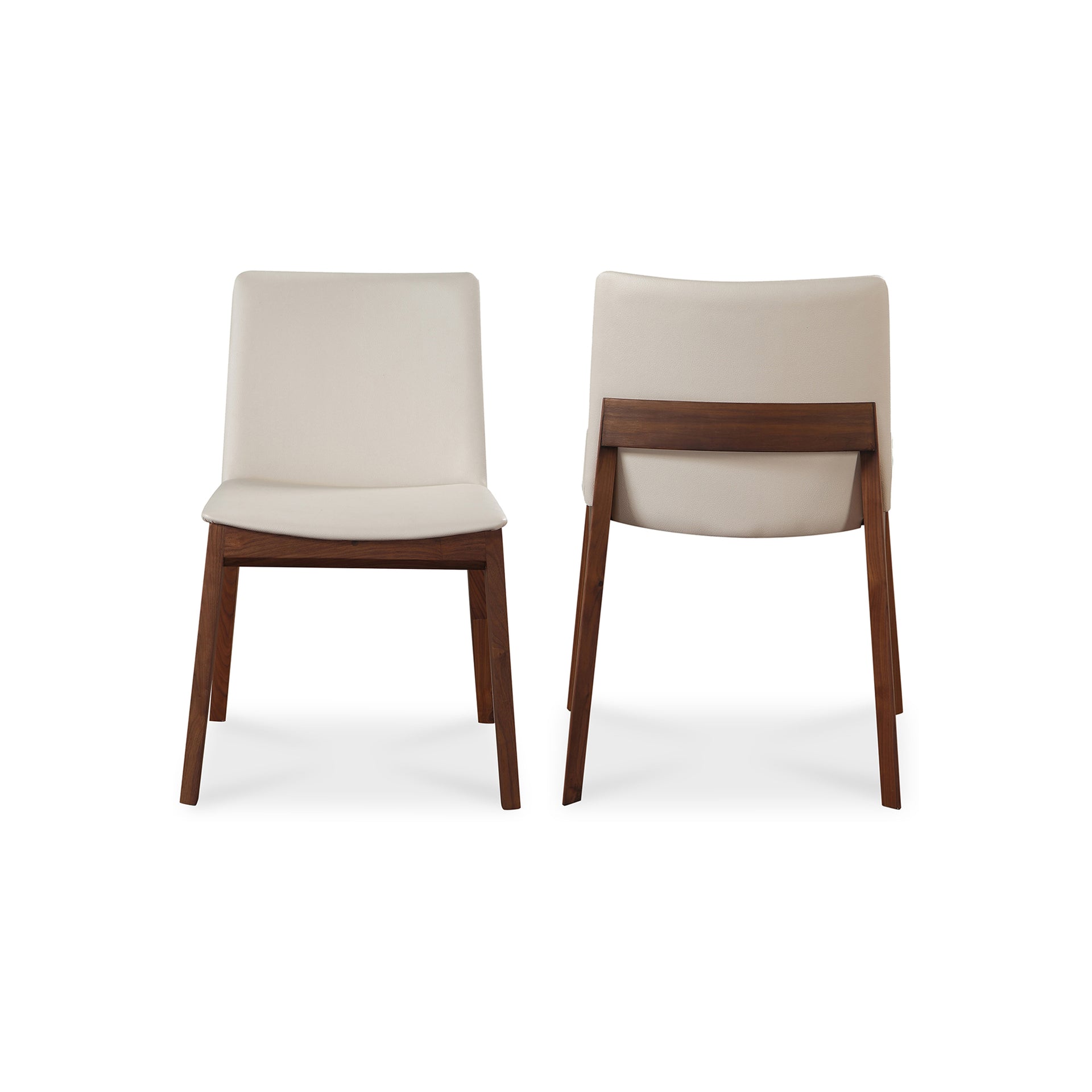 Evren Dining Chairs, Solid American Walnut Frame with PVC Upholstery, Cream White - Set of 2