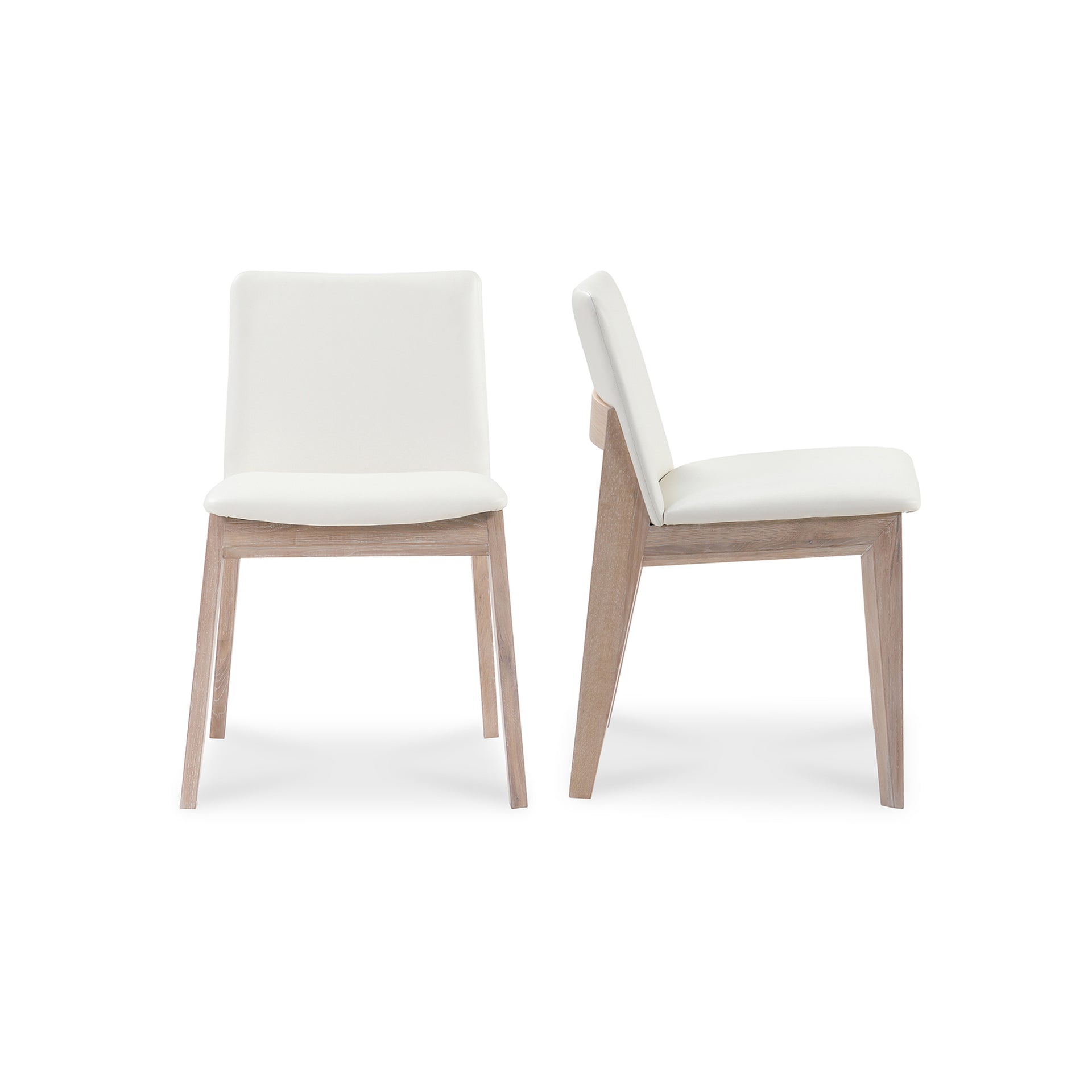 Evren Dining Chairs, Solid White Oak Frame with Vegan Leather, Cream White - Set of Two