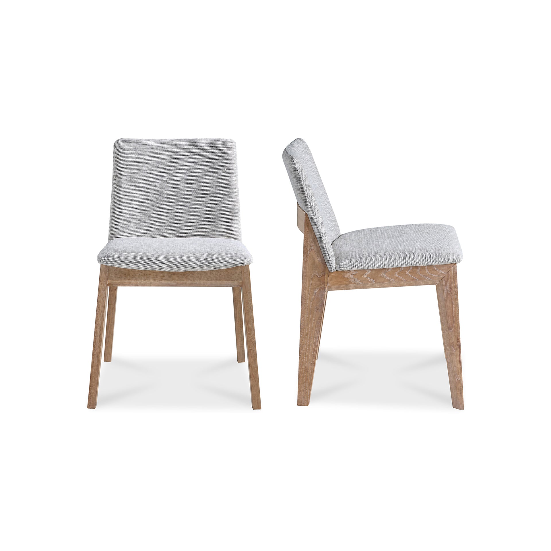 Evren Dining Chairs, Solid White Oak Frame with Polyster Upholstery, Light Grey - Set of 2