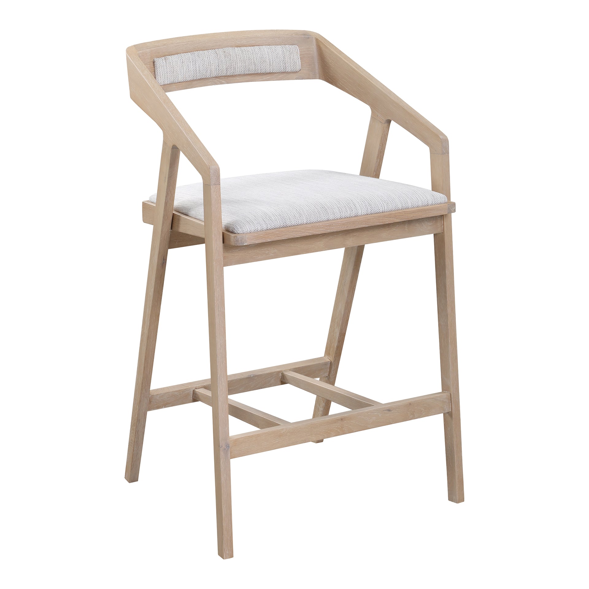 Nia, Counter Stool Mid-Century Modern Solid White Oak Frame, Light Grey