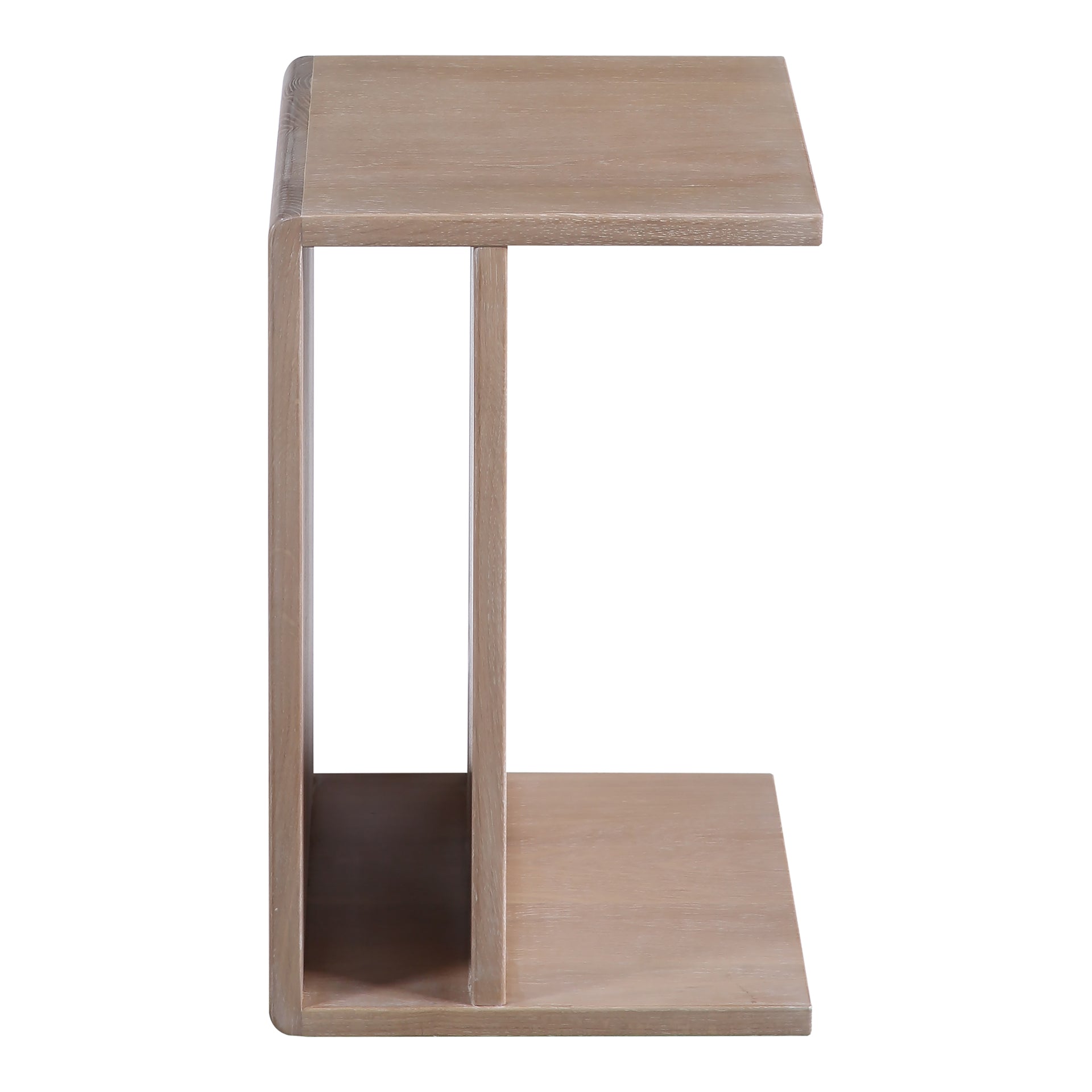 Selene C Shaped Accent Table, Solid Whitewashed Oak, Semi-Gloss Finish, Rectangular, White