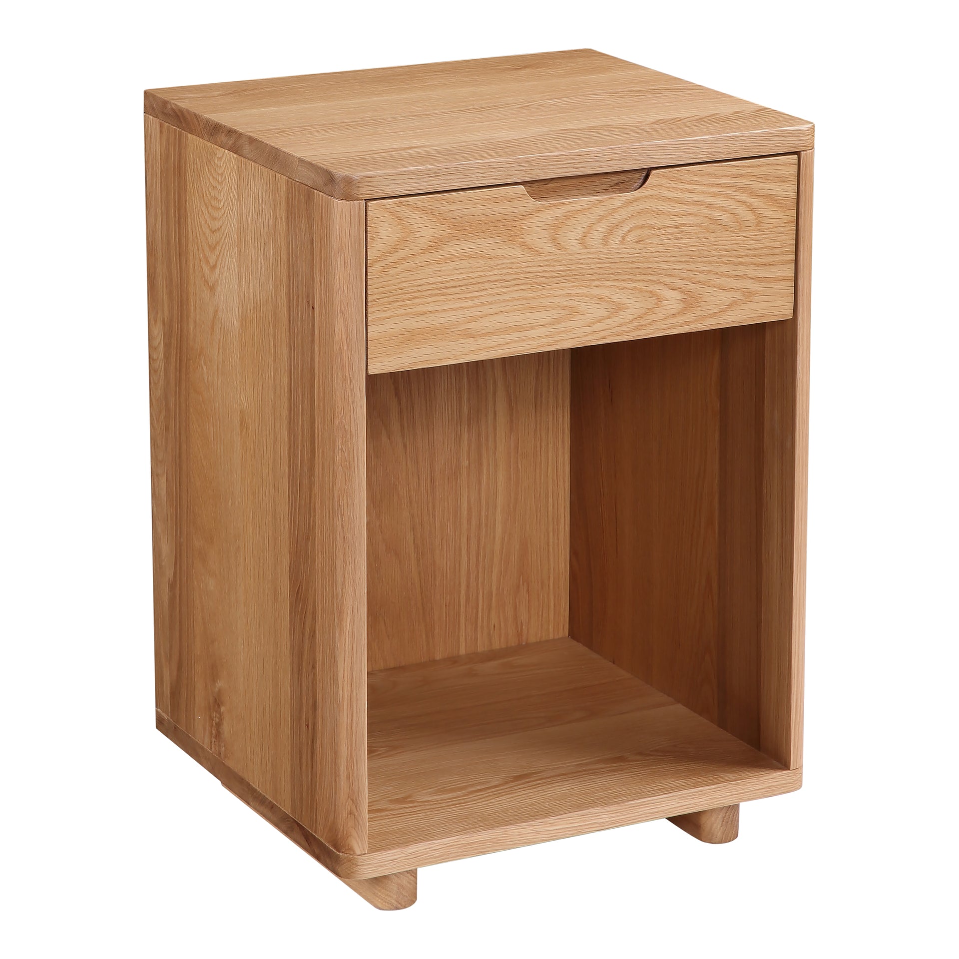 Darcy, Nightstand, Solid White Oak and Veneer, Single Drawer with Soft-Close Glides, Natural Matte Finish