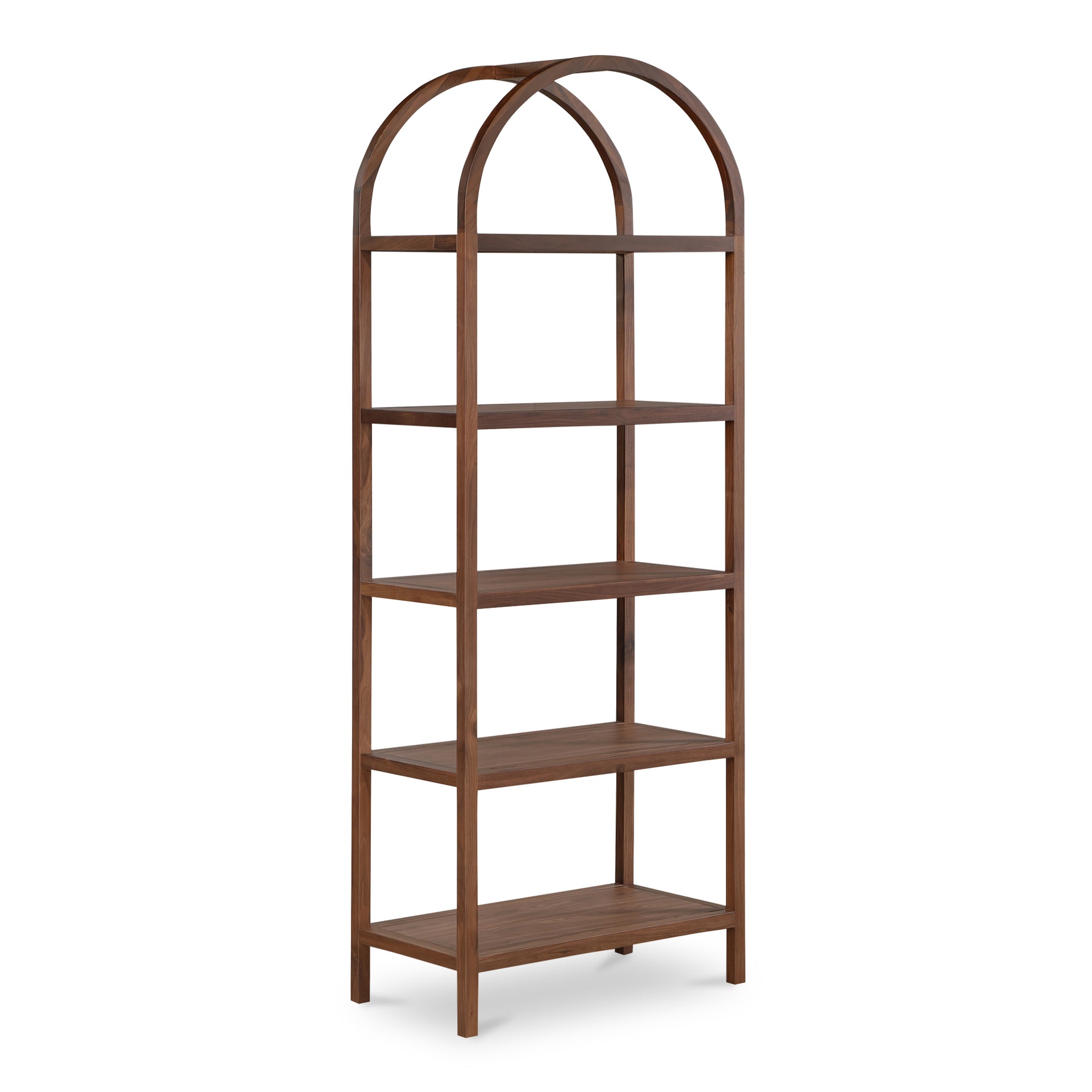 Elrynn Bookshelf, Solid Walnut & Veneer, Arched Design, Walnut Finish