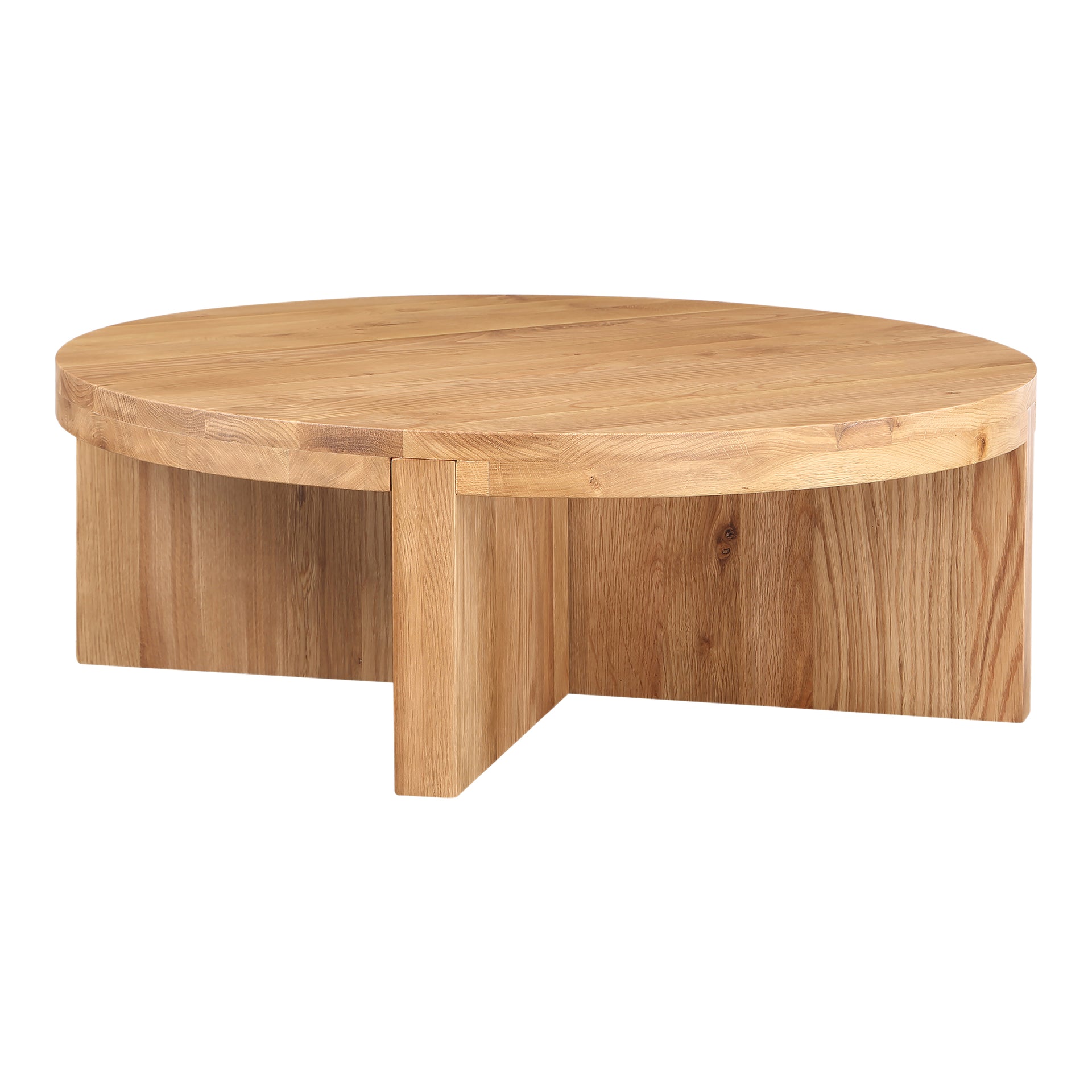 Kaida Coffee Table, Round Solid Oak, Natural Finish with Dado Joinery, Natural Oak