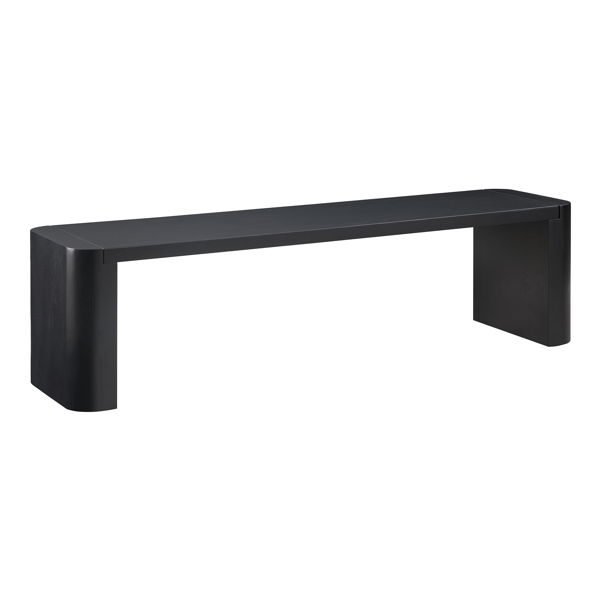 Quentin Bench, Solid Oak, Rounded Corner Posts, Rectangular, Seats 3, Black Semi-Gloss Finish