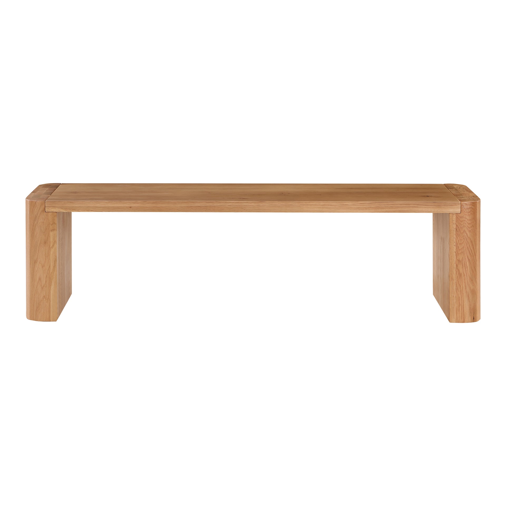 Quentin Bench, Solid White Oak, Rounded Corner Posts, Seats 3, Natural Finish