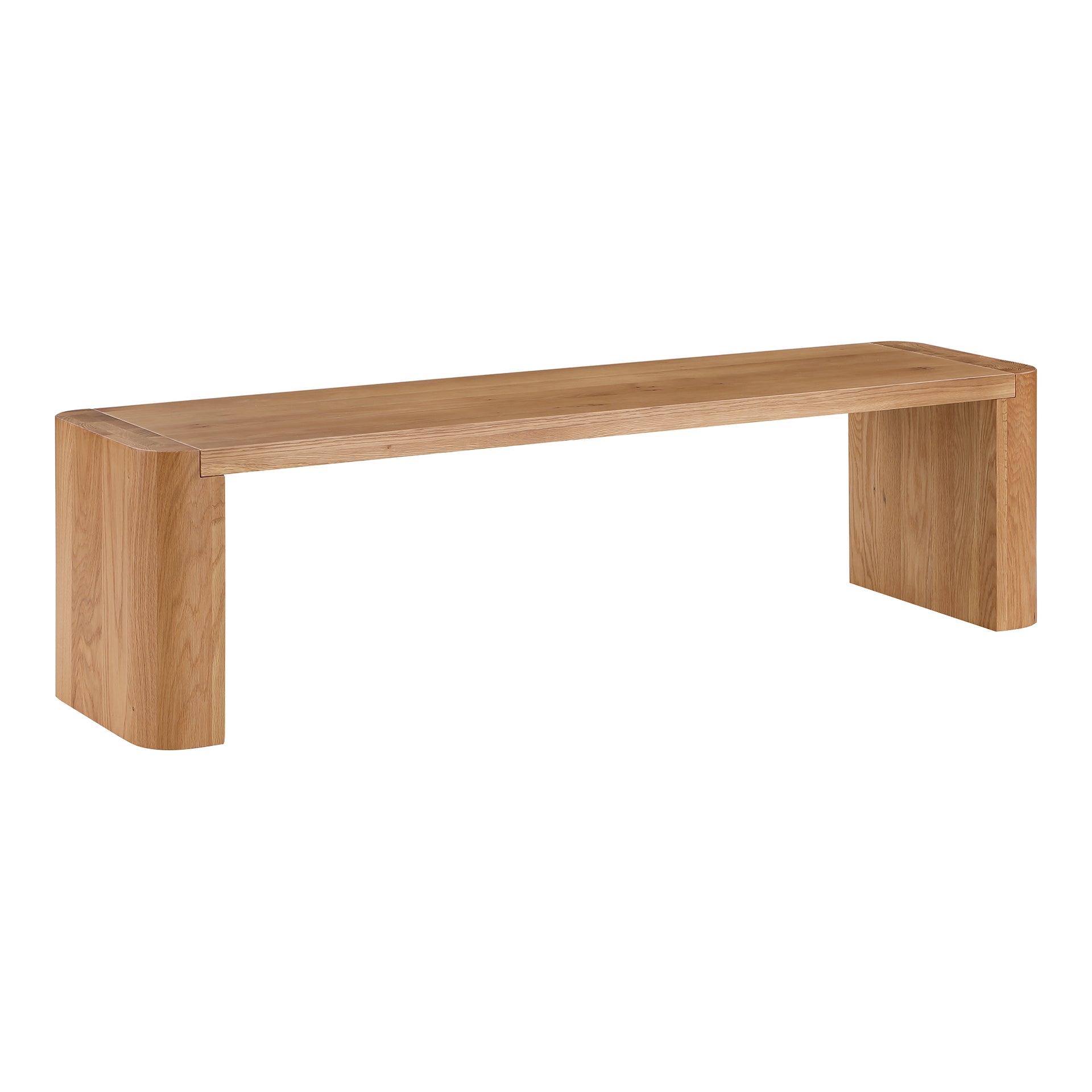 Quentin Bench, Solid White Oak, Rounded Corner Posts, Seats 3, Natural Finish
