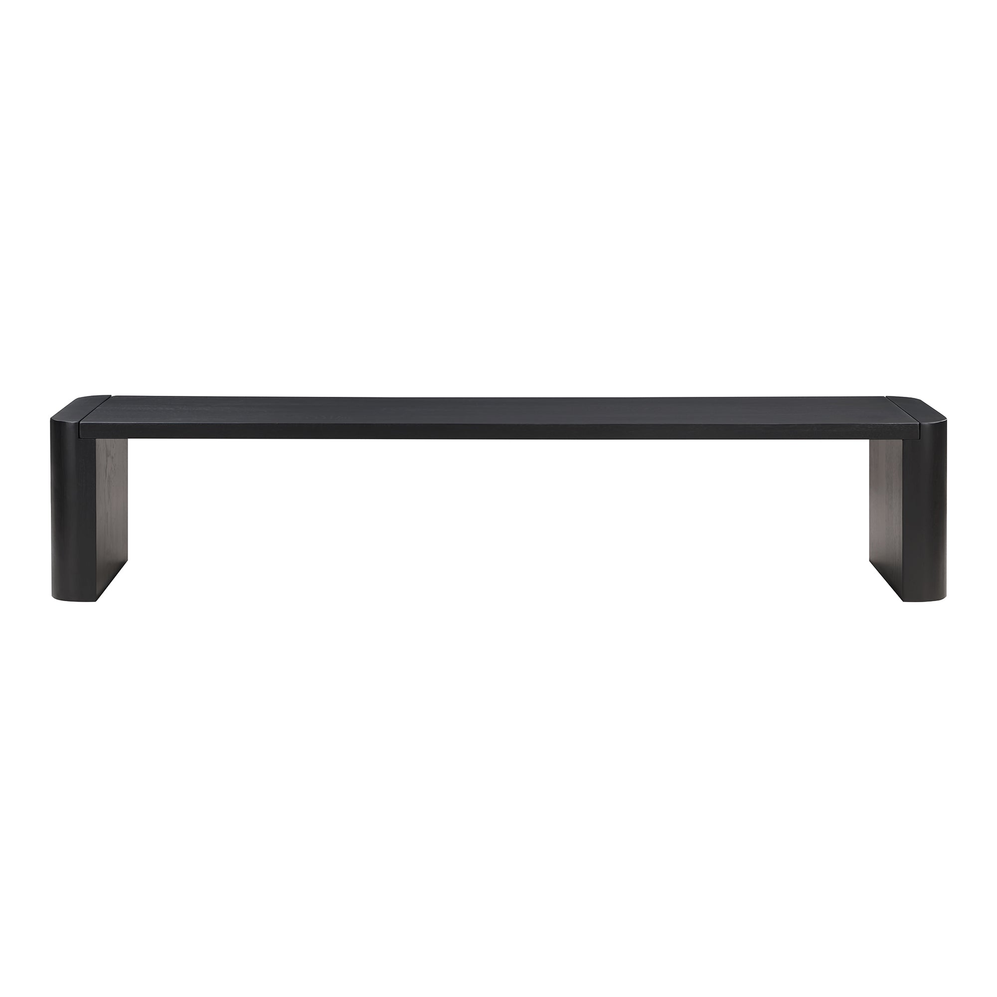 Quentin Bench, Solid Blackened Oak, Rounded Post Legs, Seats 4, Semi-G