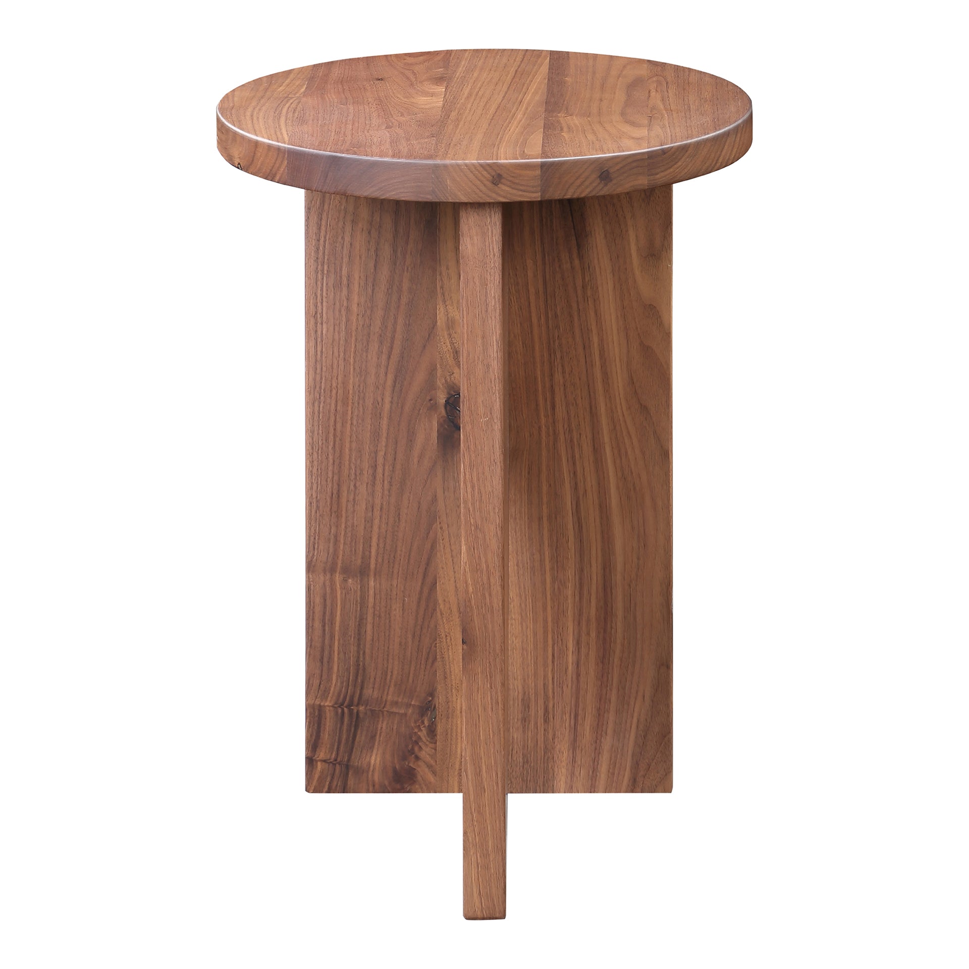 Calix Accent Table, Solid Walnut, Geometric Base, Round, Natural Brown