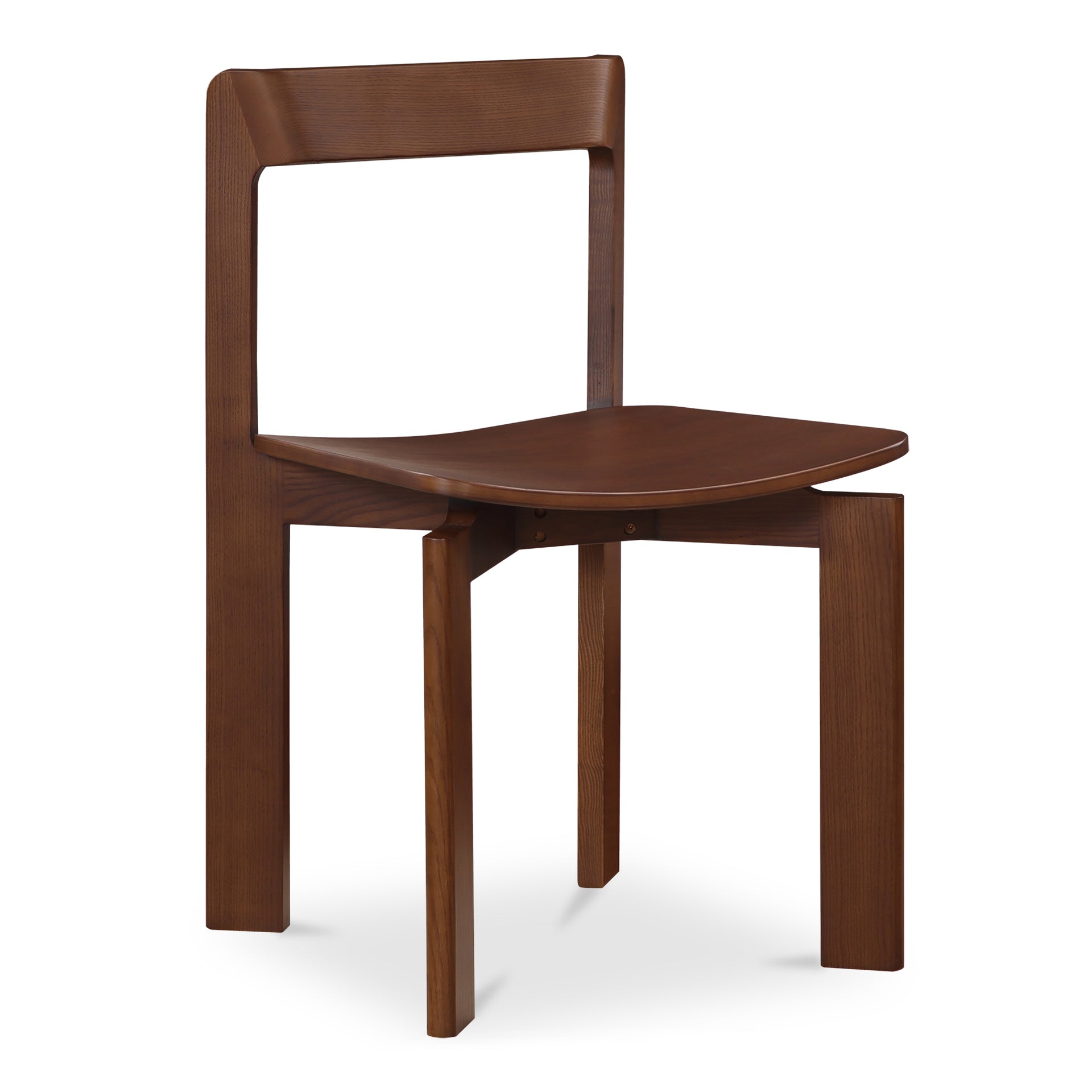 Elowar Dining Chair, Rounded Edge Solid Kiln-Dried White Ash Frame with Veneer Seat, Walnut Stained Ash - Set of 2