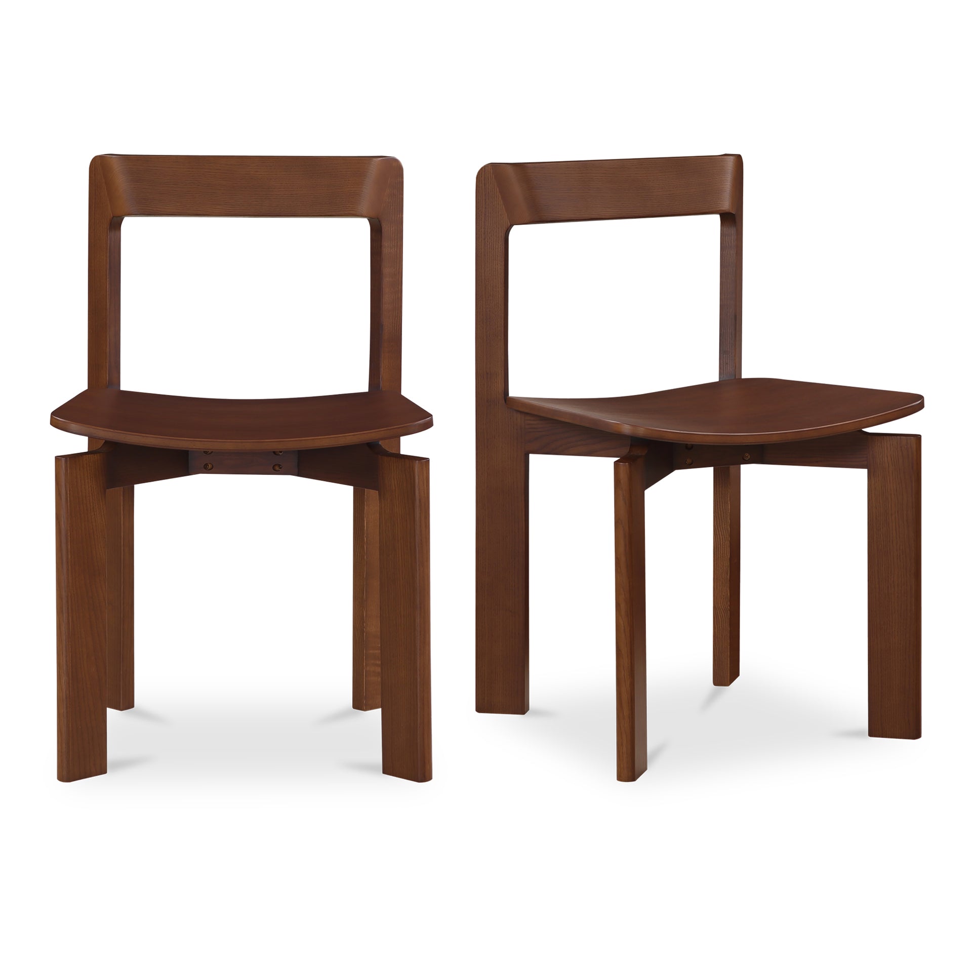 Elowar Dining Chair, Rounded Edge Solid Kiln-Dried White Ash Frame with Veneer Seat, Walnut Stained Ash - Set of 2