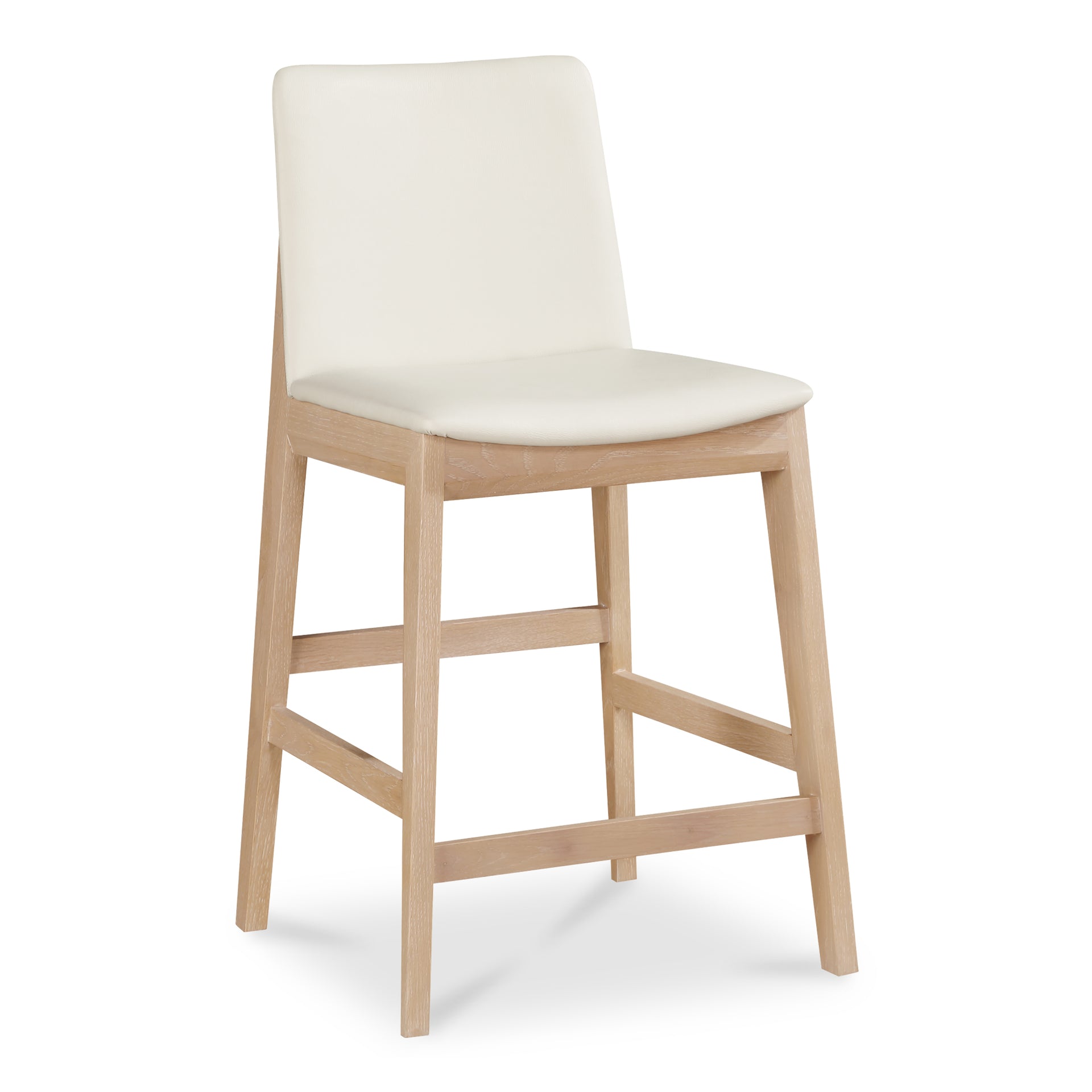 Ismara Counter Stool, Vegan Leather Upholstery, Solid Oak Frame, Metal Reinforcement, Seat Height 26", White