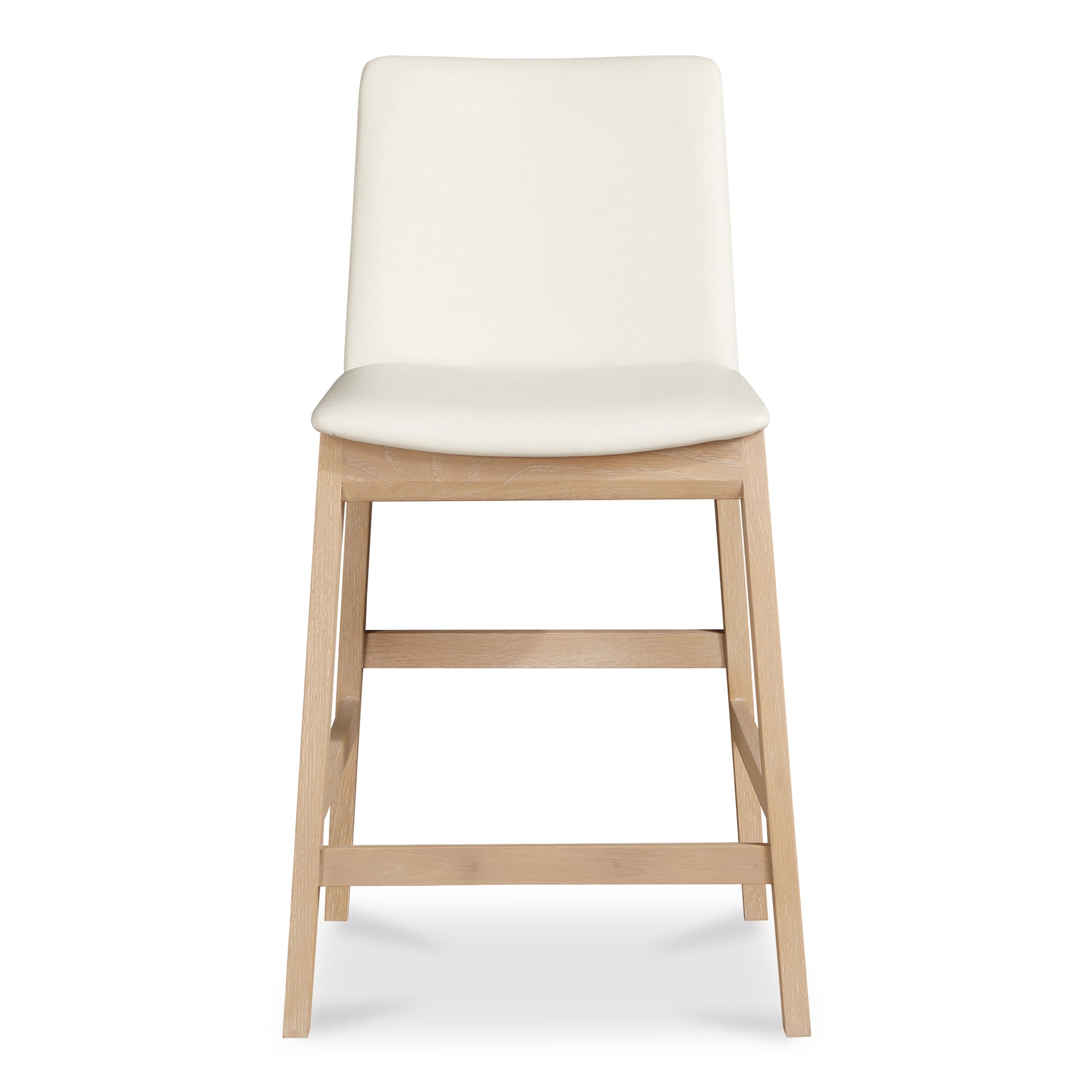 Ismara Counter Stool, Vegan Leather Upholstery, Solid Oak Frame, Metal Reinforcement, Seat Height 26", White