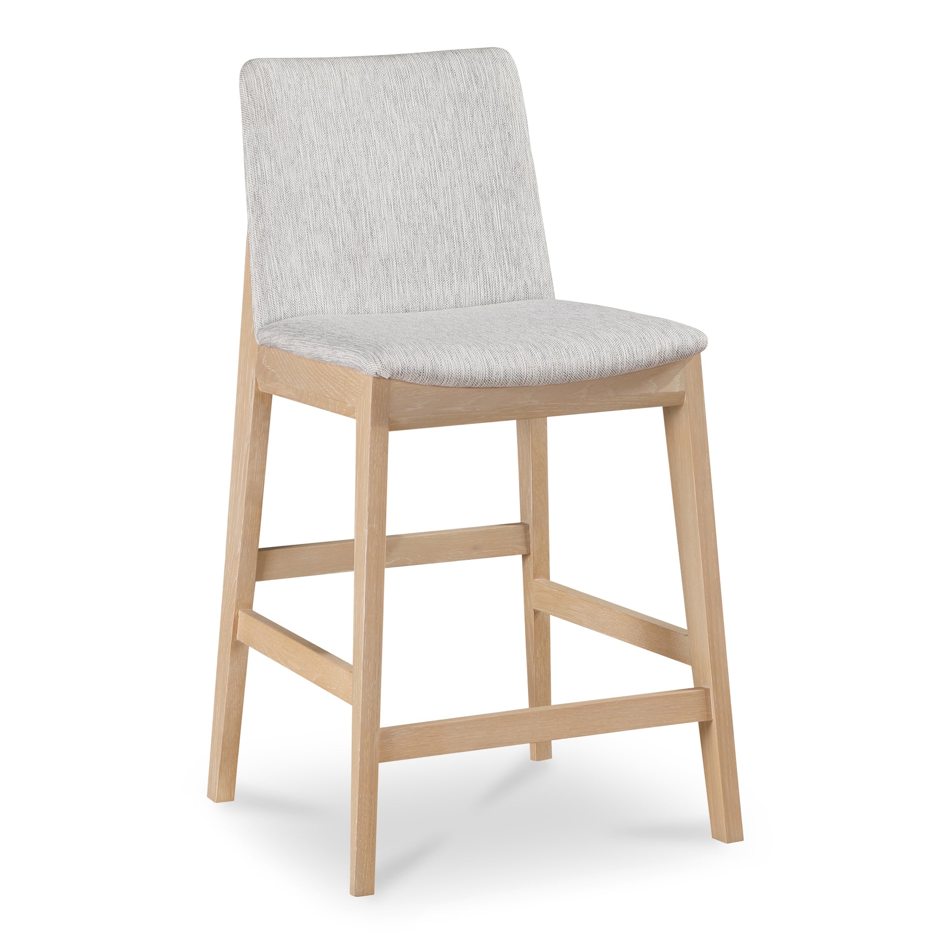 Ismara Counter Stool, Polyester Upholstery, Seat Height 26", Solid White Oak Frame, Light Grey
