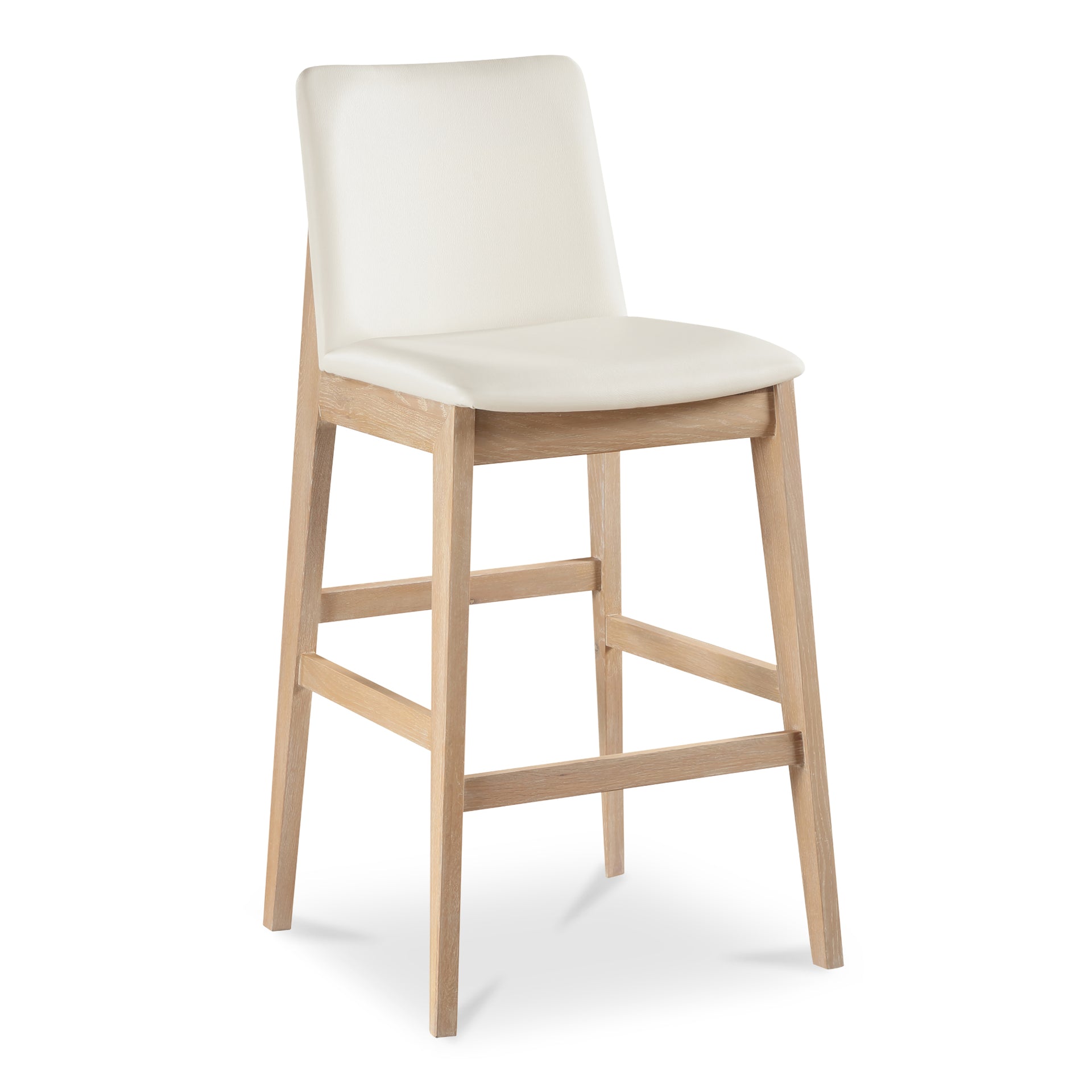 Ismara Bar Stool, 30" Tall, Solid White Walnut Frame, Metal Reinforcement, White Vegan Leather Upholstery