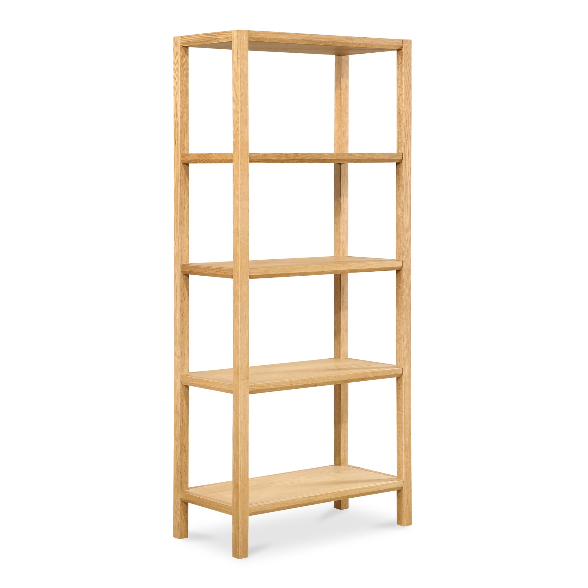 Corlina Bookshelf, Solid White Oak Frame with 4 Oak Veneer Shelves, Natural Finish