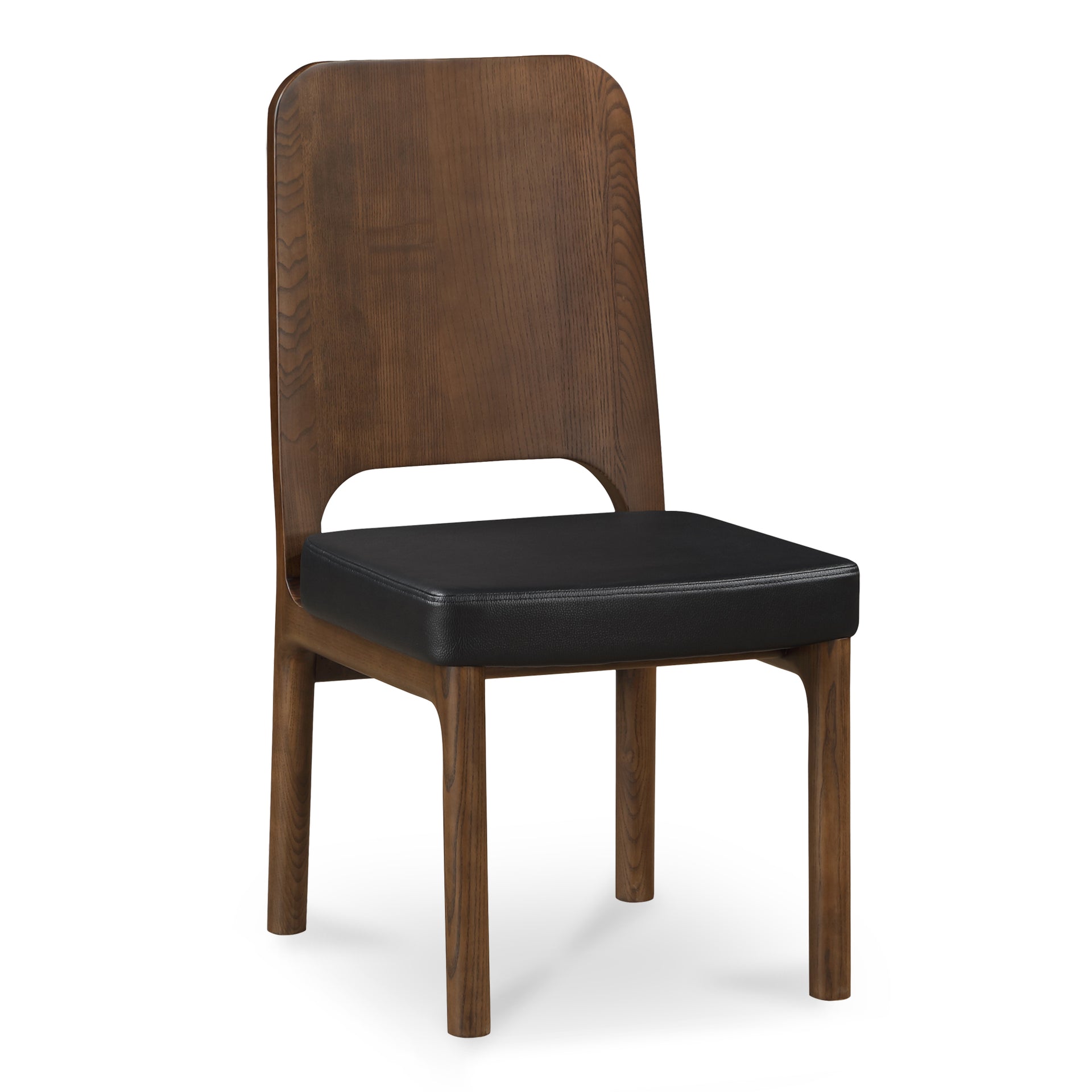 Melisette Dining Chair, Solid Ash Frame with Black Vegan Leather Upholstery - Set of 2