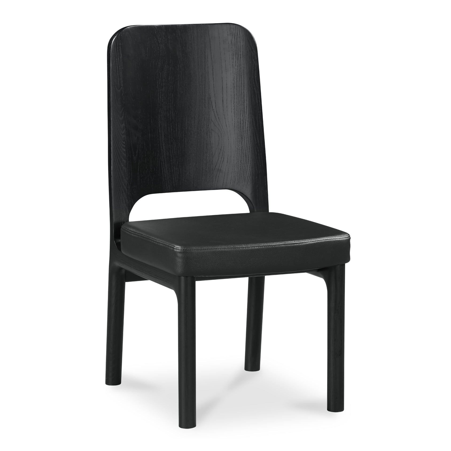 Melisette Dining Chair, Walnut Stained Solid Ash Frame with Black Vegan Leather Upholstery - Set of 2