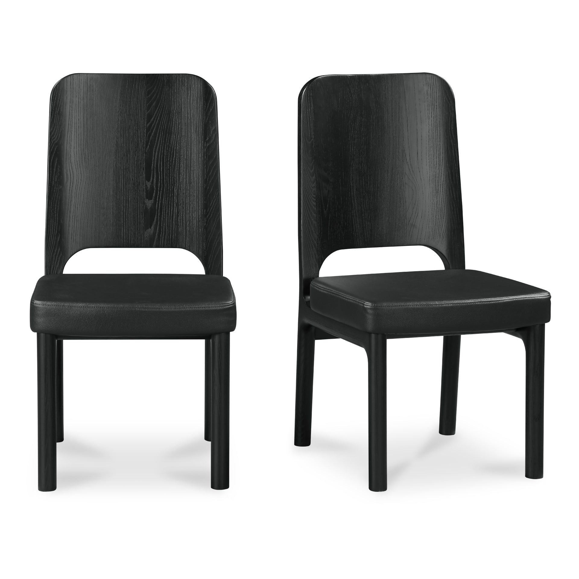 Melisette Dining Chair, Walnut Stained Solid Ash Frame with Black Vegan Leather Upholstery - Set of 2