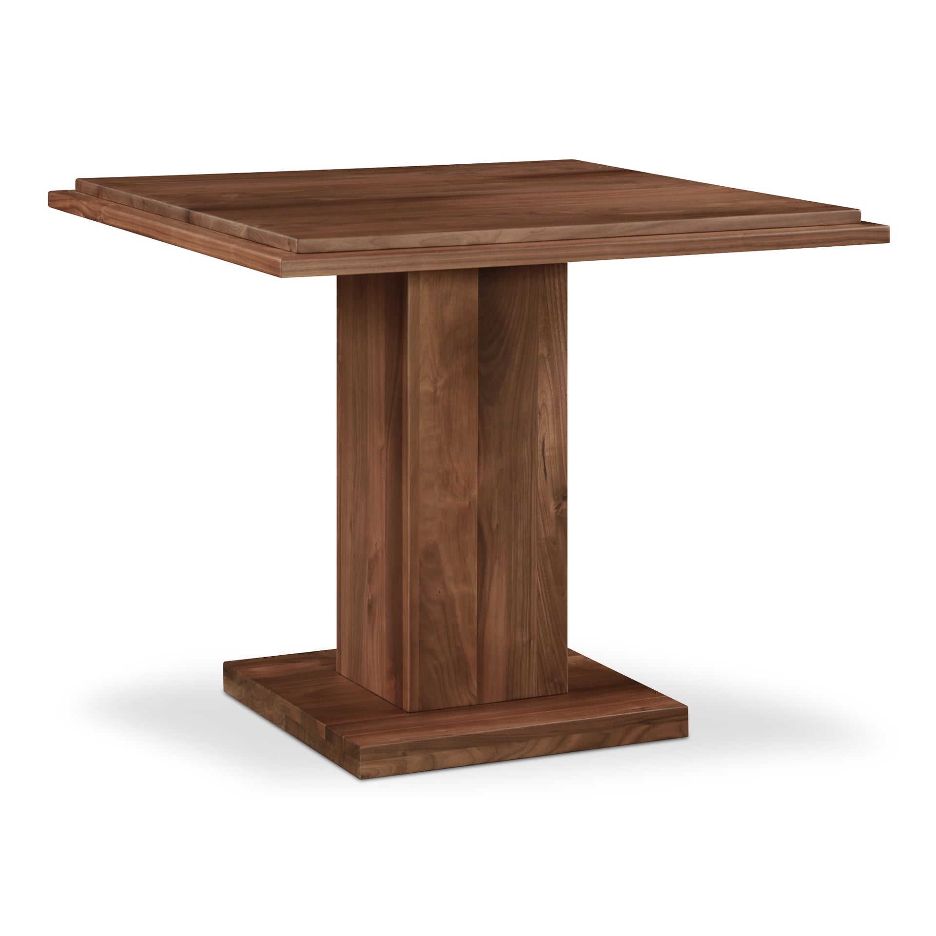 Calyx Bar Table, Double Square Solid Walnut Top with Curved Edge, Rectangular Post Leg, Square Base, Natural Walnut