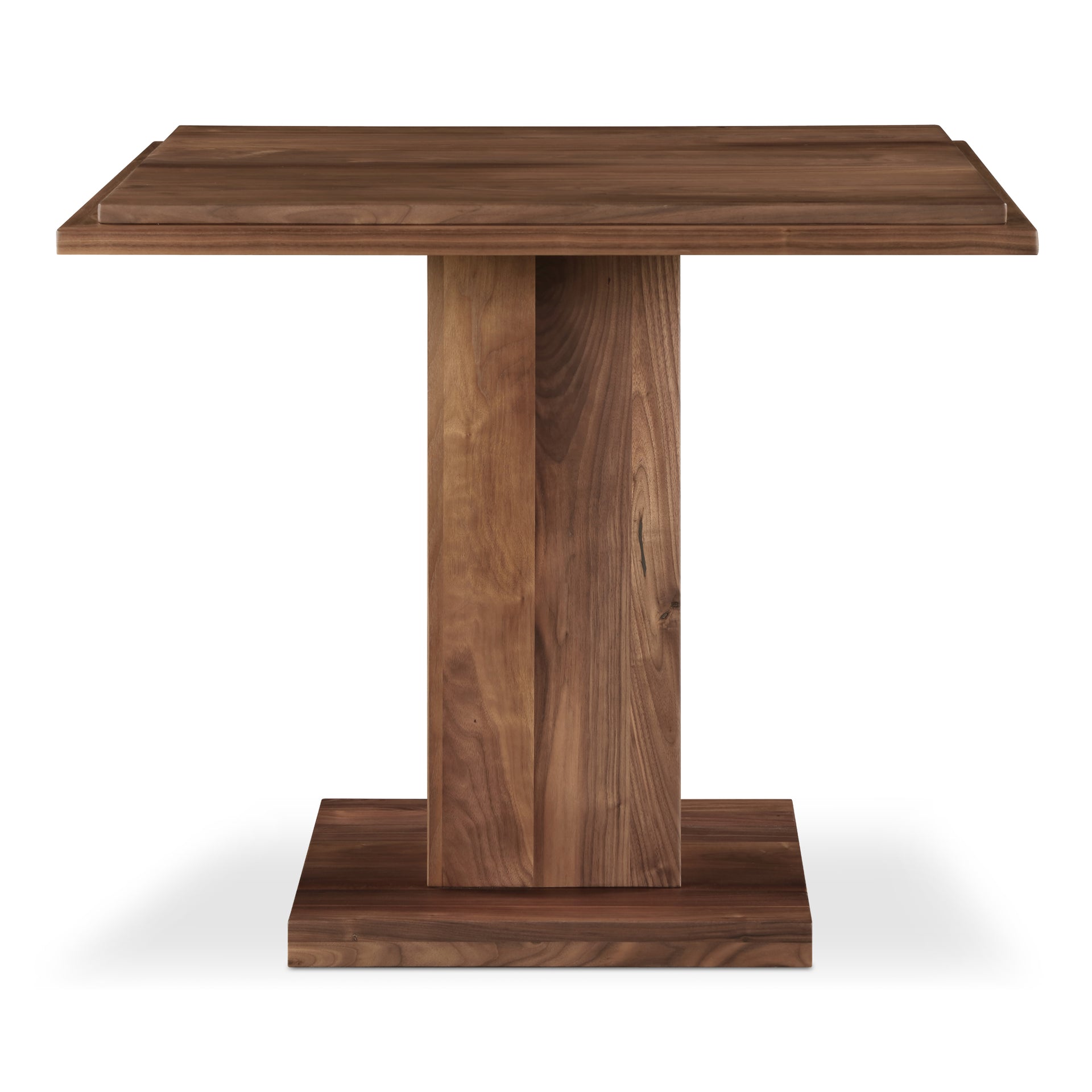 Calyx Bar Table, Double Square Solid Walnut Top with Curved Edge, Rectangular Post Leg, Square Base, Natural Walnut