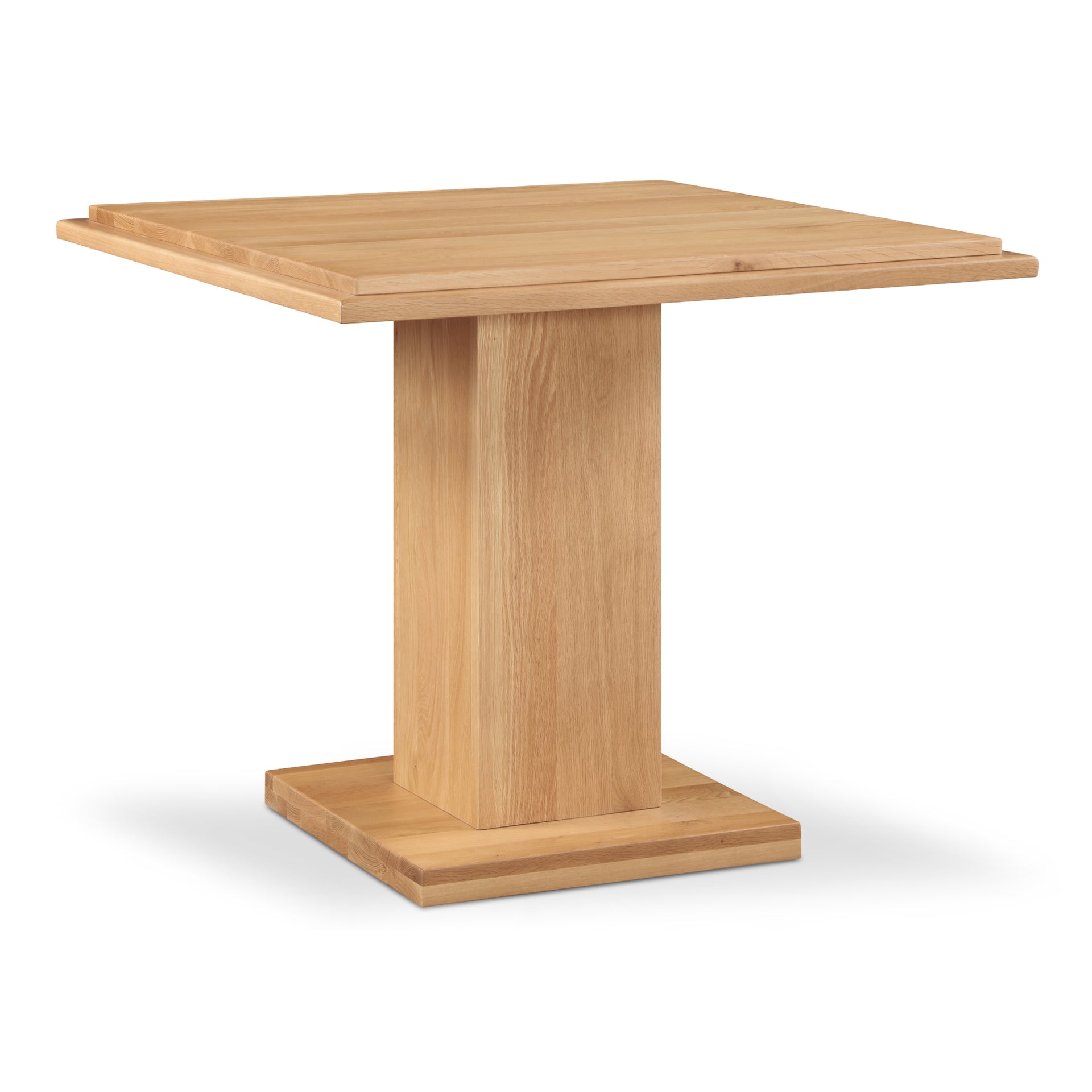 Calyx Bar Table, Double Square Solid Oak Top with Curved Edge, Rectangular Post Leg, Square Base, Natural Oak