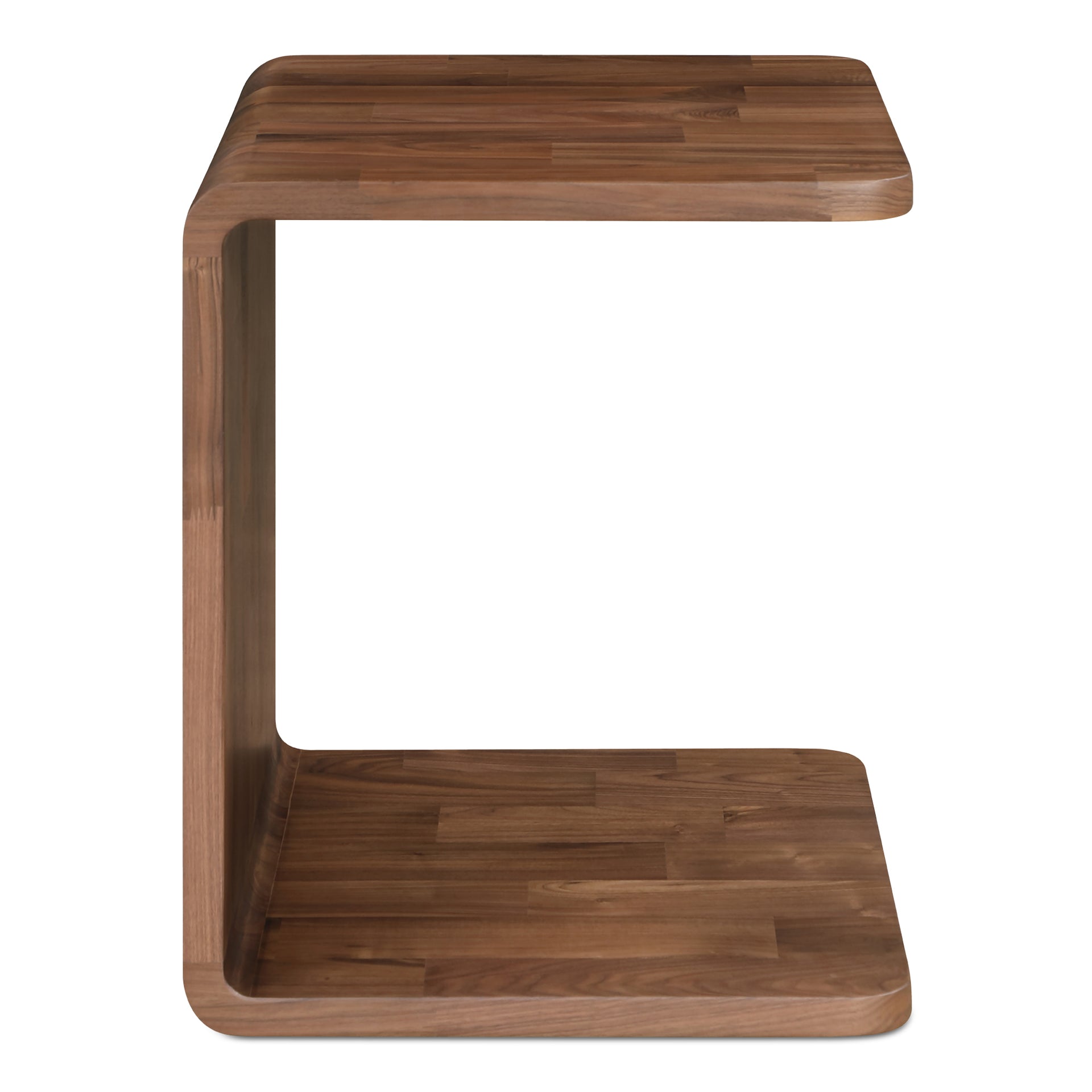 Marenith Side Table, C-Side Solid Walnut Curved Edge Reversible Use, Walnut Brown