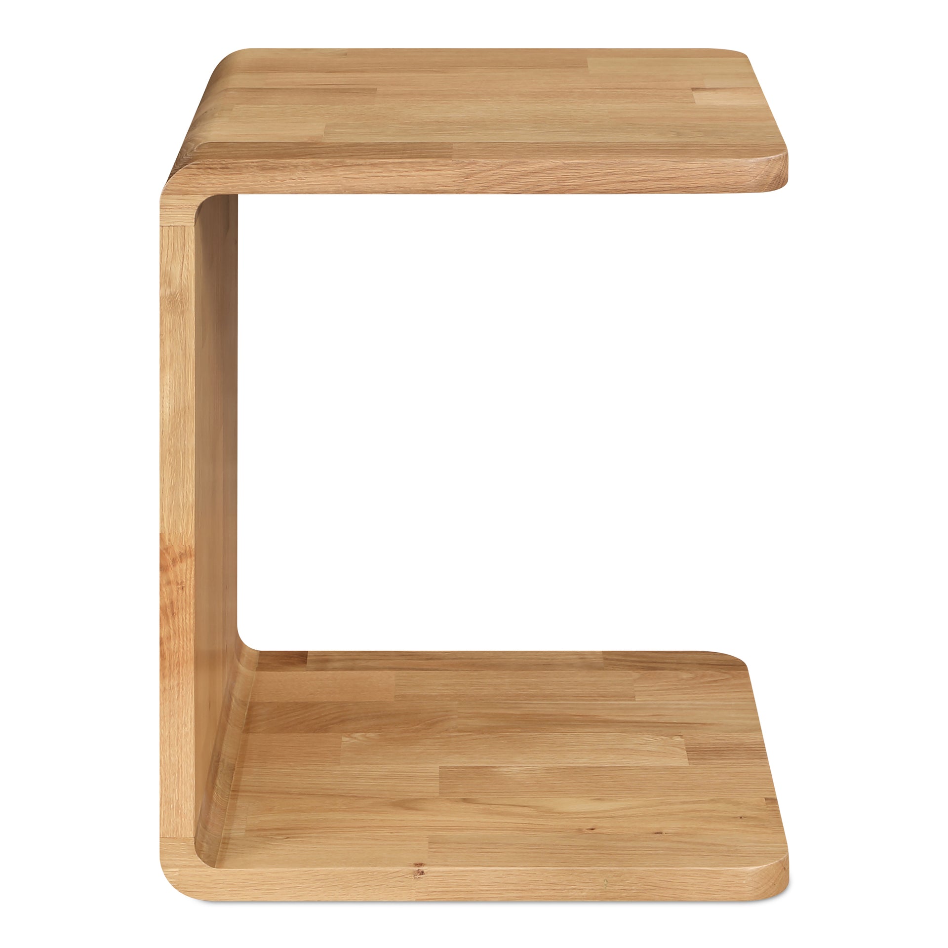 Marenith Side Table, C-Side Solid Oak Curved Edge Reversible Use, Natural Finish