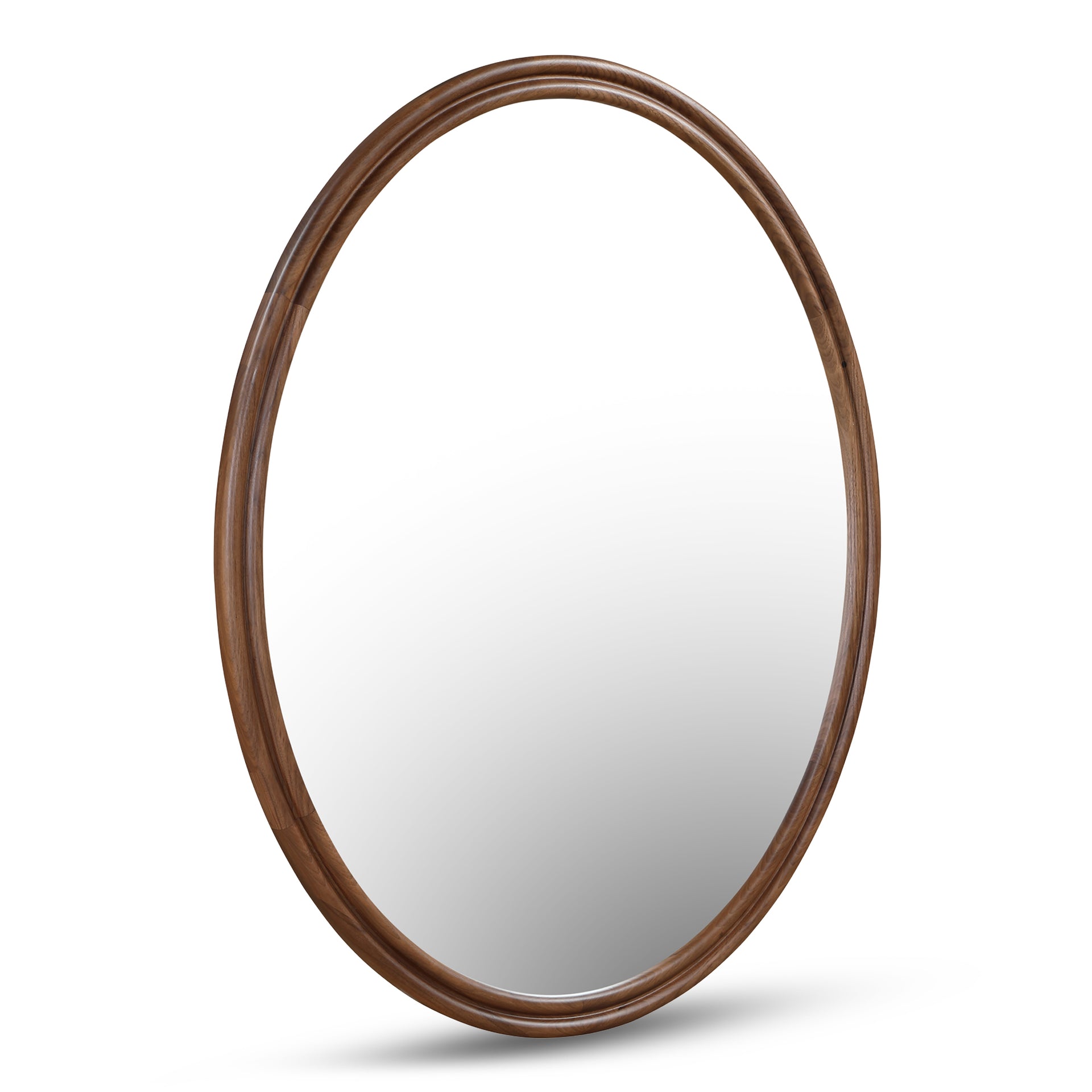 Olyen Mirror, Oval Solid Walnut Frame with Double Edge Detail, Natural Walnut