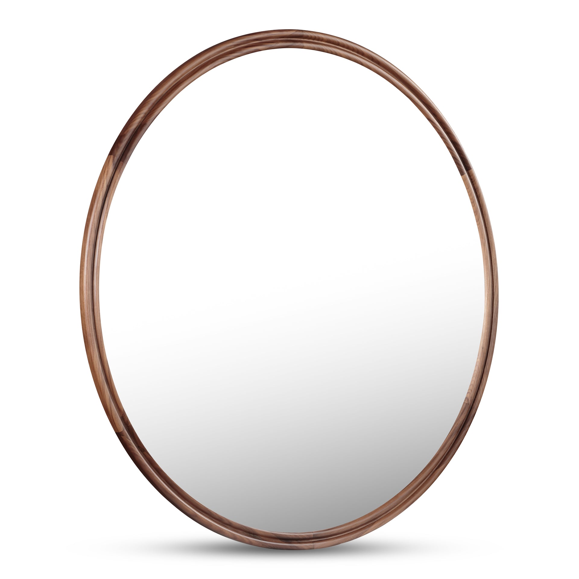 Olyen Mirror, Small Round Solid Walnut Frame with Double Edge Detail, Natural Walnut
