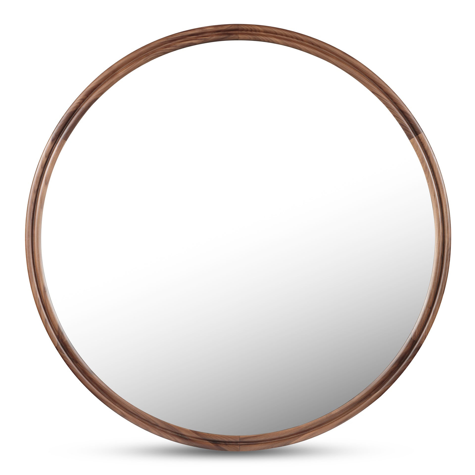 Olyen Mirror, Small Round Solid Walnut Frame with Double Edge Detail, Natural Walnut